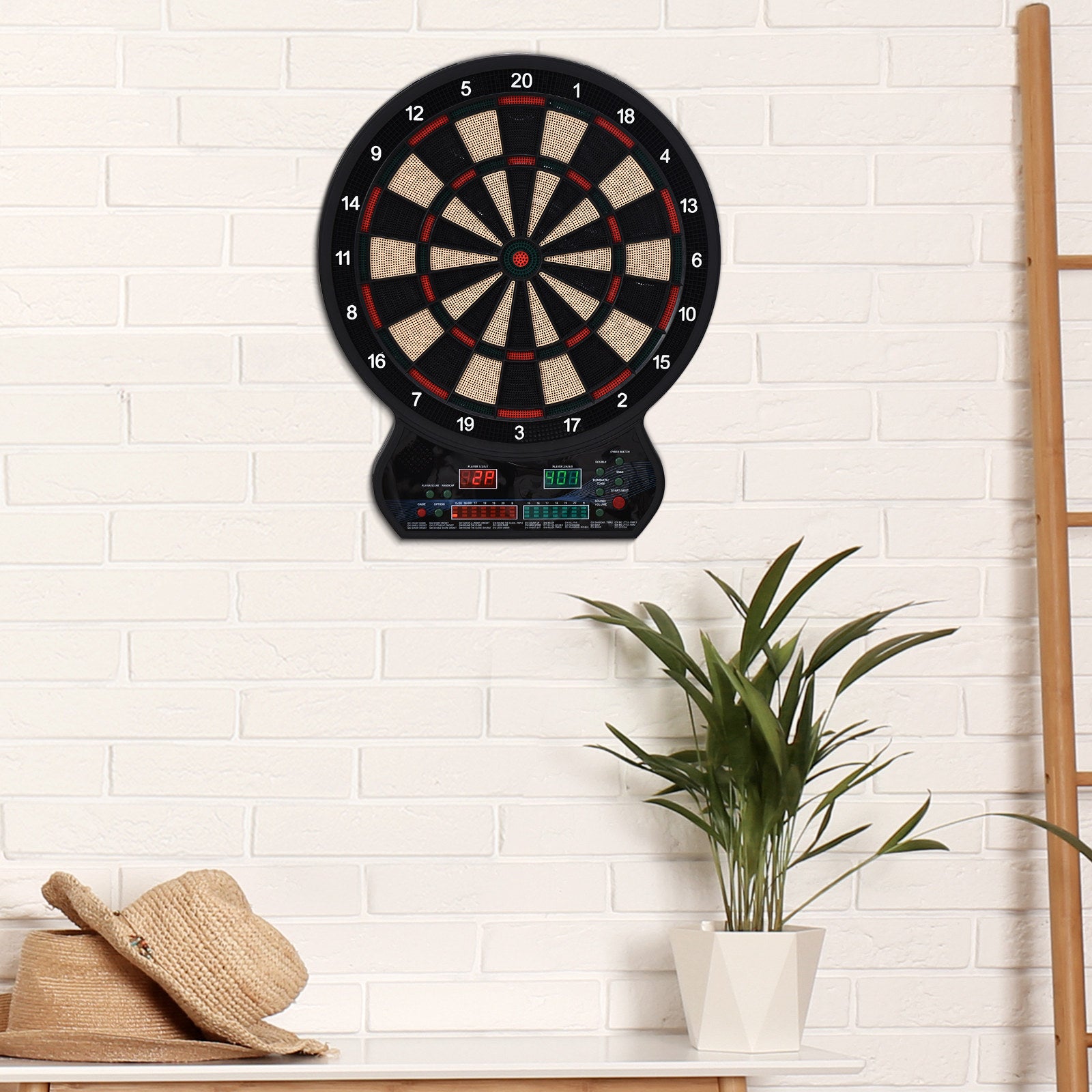 HOMCOM Electronic Hanging Dartboard LED Digital Score Set 27 Games and 202 Variations with 12 Soft Tip Darts