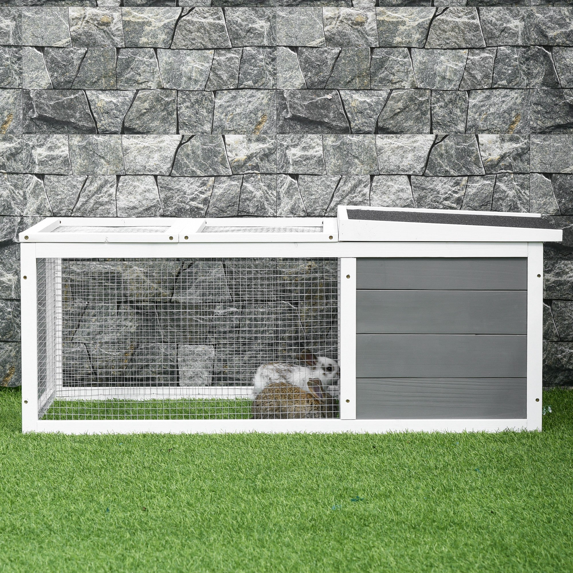 PawHut Rabbit Hutch Guinea Pig Hutch Wooden Small Animal Cage Rabbit Run Duck House with Openable Roof for Indoor Outdoor 115 x 66 x 47.5 cm - North Peak Garden Furniture