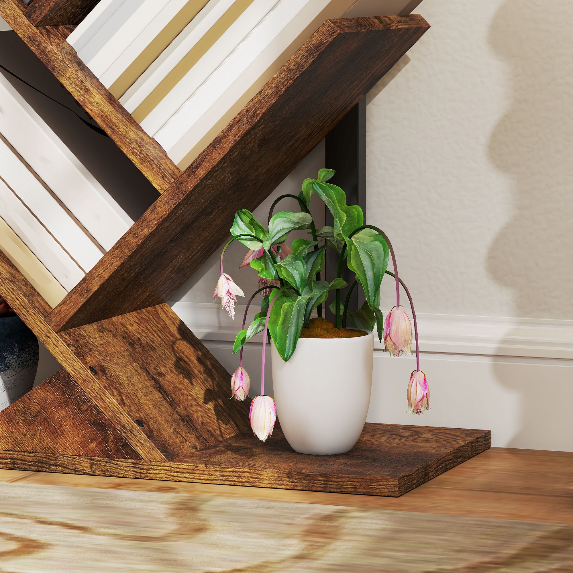 HOMCOM Six-Section Tree Bookcase - Wood-Effect