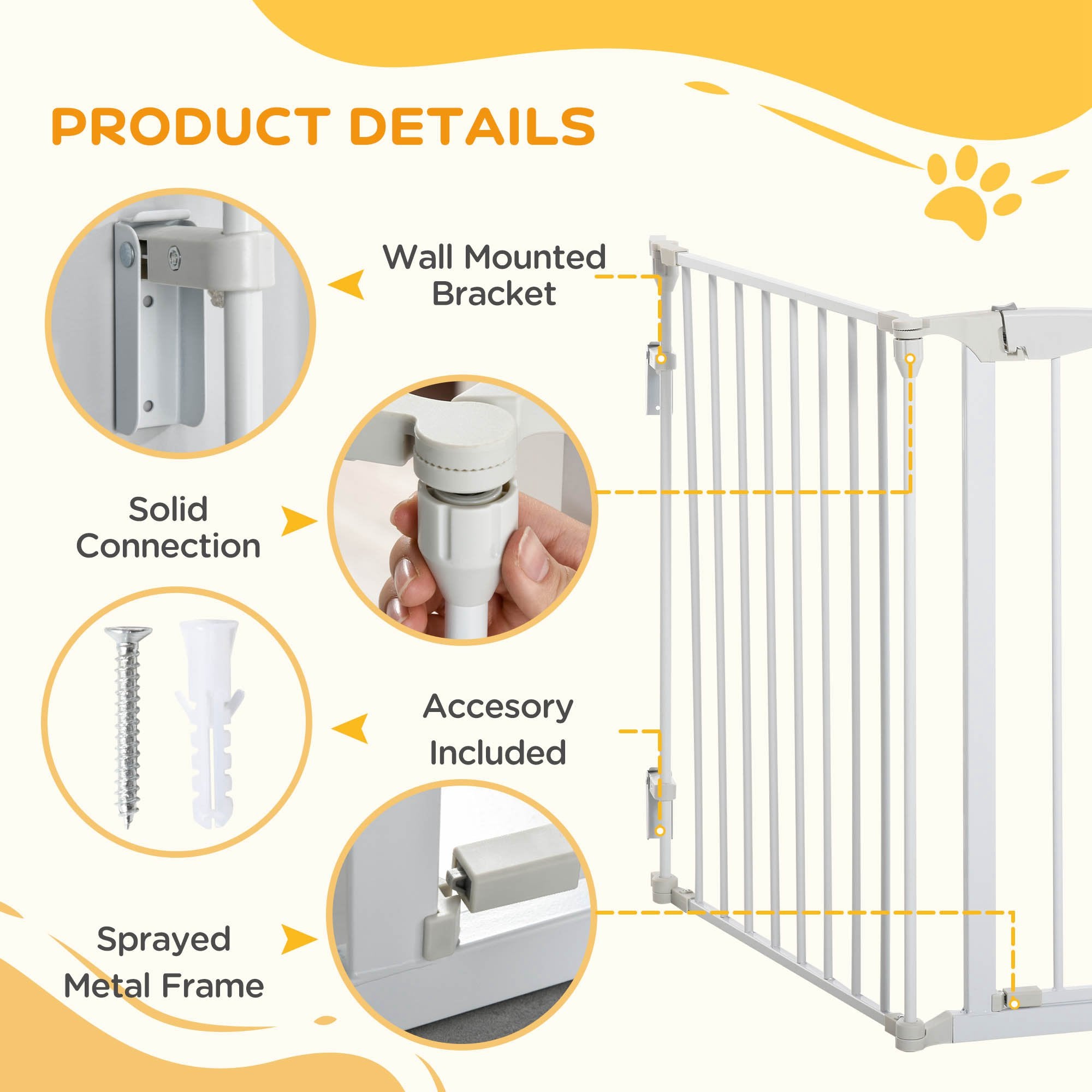 PawHut Pet Safety Gate, 3 Panels Playpen Fireplace, Metal Fence, Stair Barrier, Room Divider w/ Walk-Through Door - White - North Peak Garden Furniture