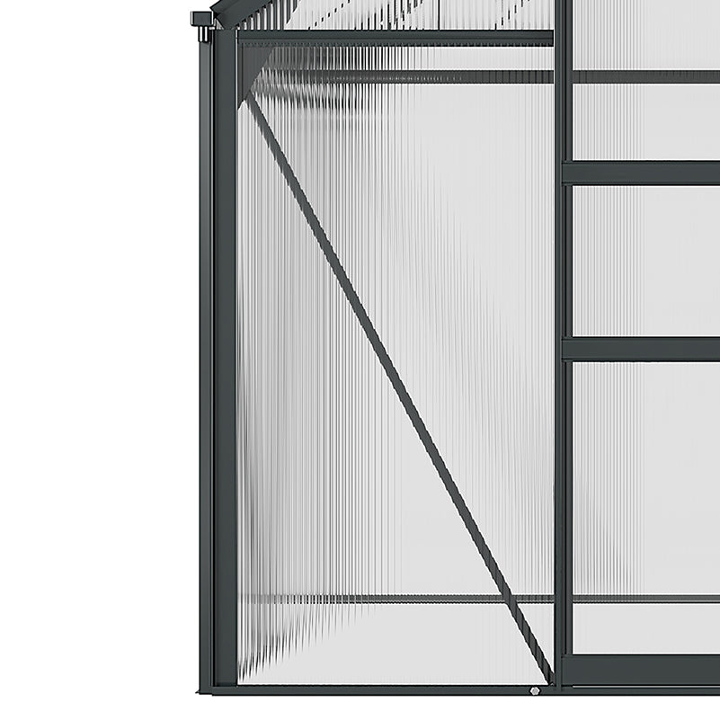 Outsunny 6 x 6ft Polycarbonate Greenhouse, Large Walk-In Green House with Slide Door and Window, Garden Plants Grow House with Aluminium Frame and Foundation, Grey - North Peak Garden Furniture