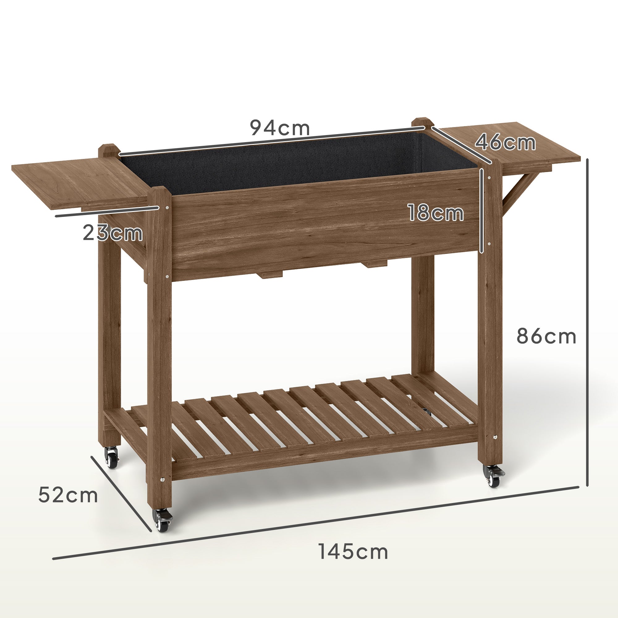 Outsunny 46 x 94cm Wooden Raised Planter, with Shelves - Carbonised - North Peak Garden Furniture