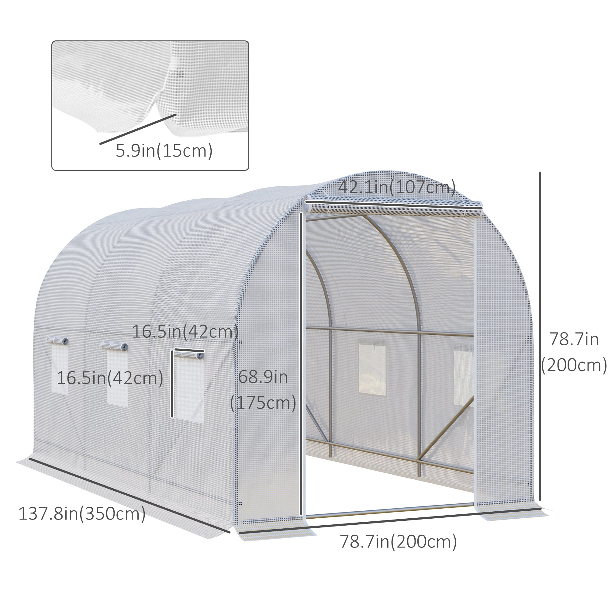 Outsunny 3.5 x 2 x 2 m Polytunnel Greenhouse, Walk-in Green House for Garden with Mesh Windows, Galvanised Steel Frame, White - North Peak Garden Furniture