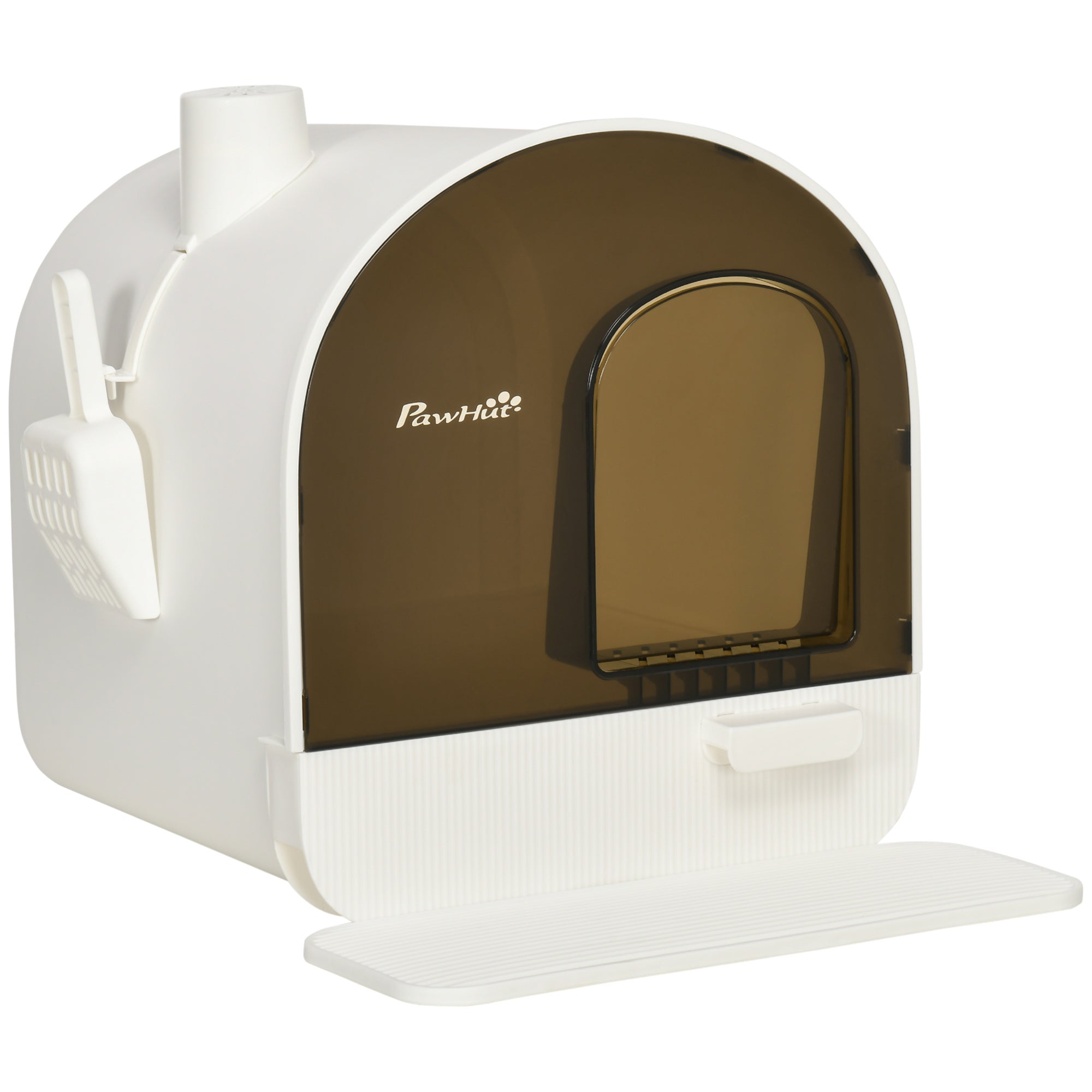 PawHut Hooded Cat Litter Box, Kitten Litter Tray, with Lid, Scoop, Filter, Flap Door - North Peak Garden Furniture