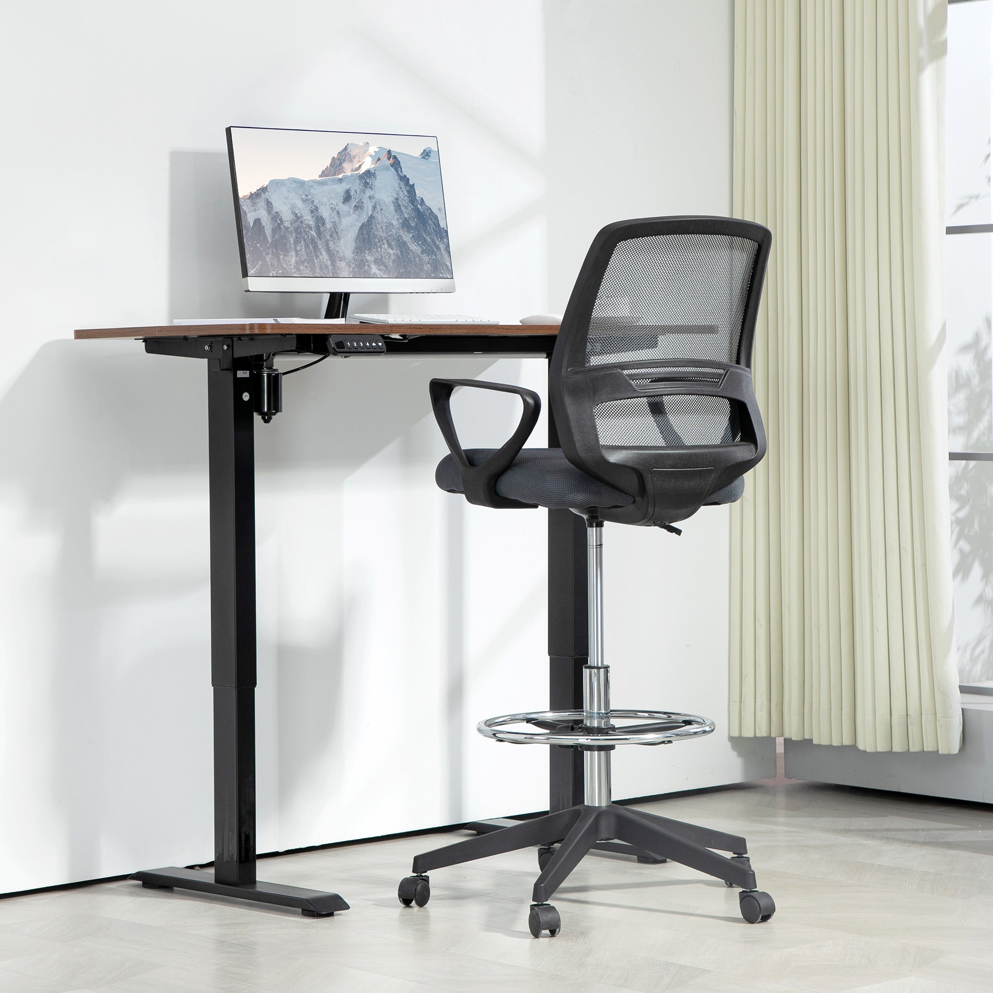 Vinsetto Ergonomic Mesh Back Drafting Chair Draughtsman Chair with Adjustable Height, Grey - North Peak Garden Furniture