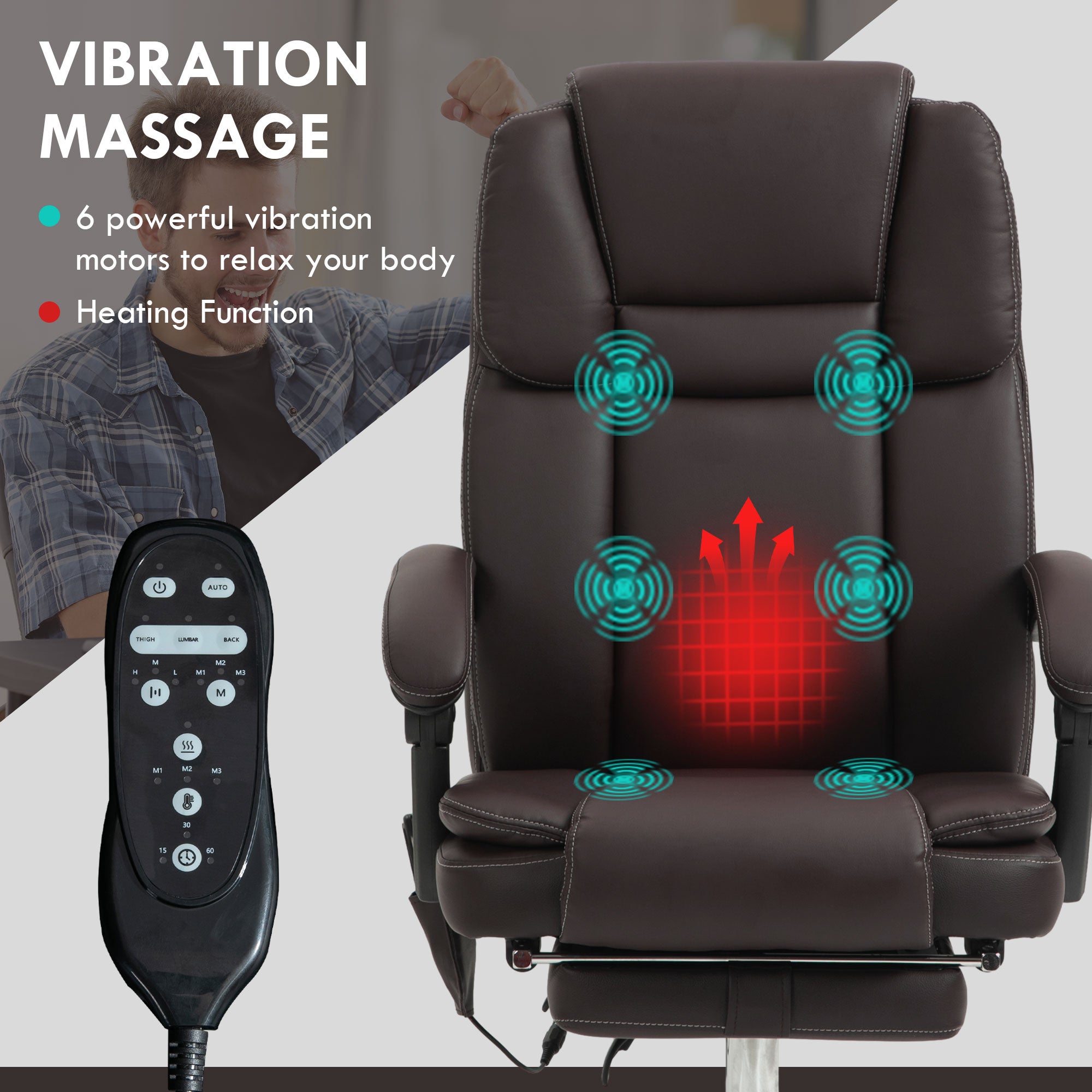 Vinsetto Six Point Vibrating Massage Office Chair - Dark Brown - North Peak Garden Furniture
