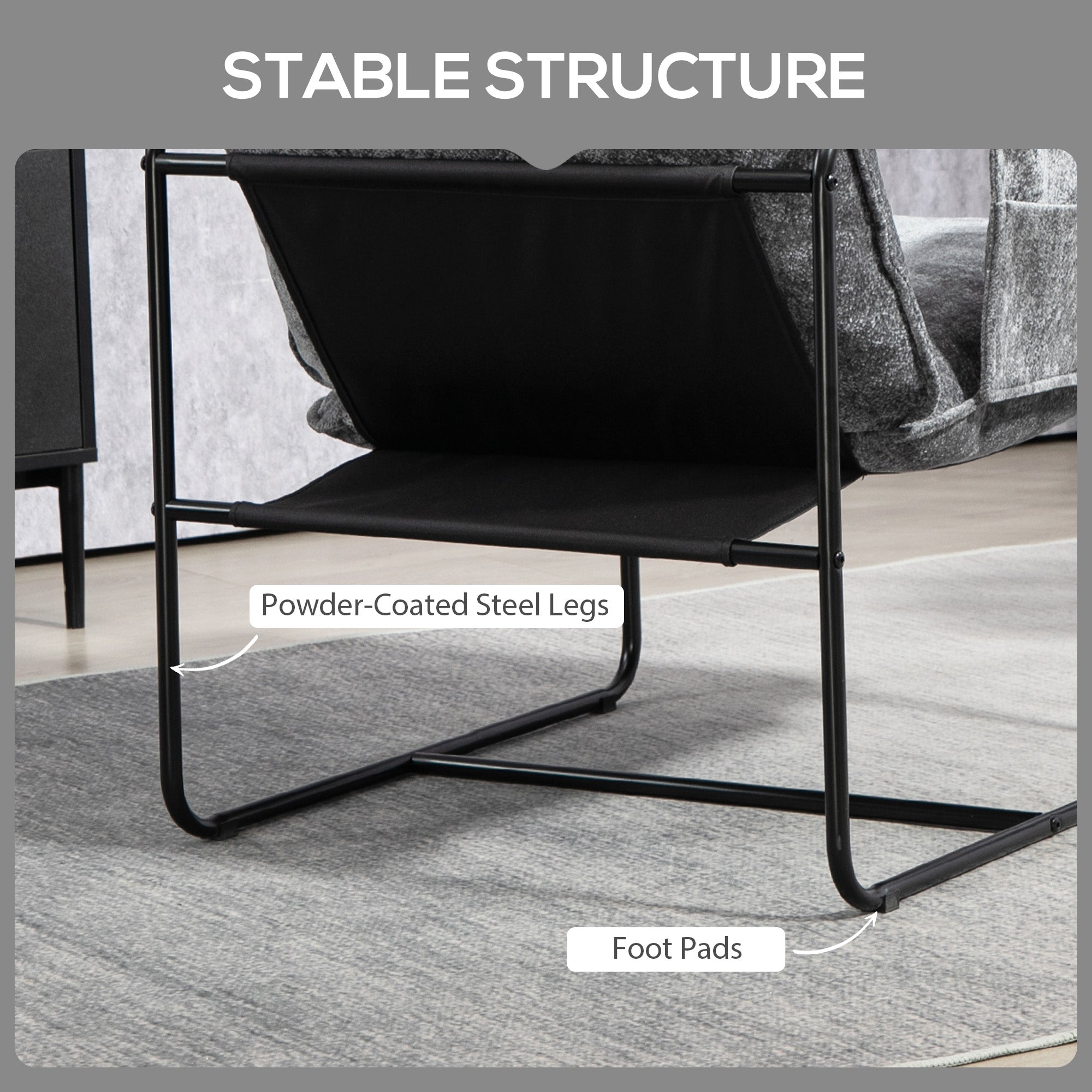 HOMCOM Minimal Padded Accent Chair, with Pockets - Grey - North Peak Garden Furniture