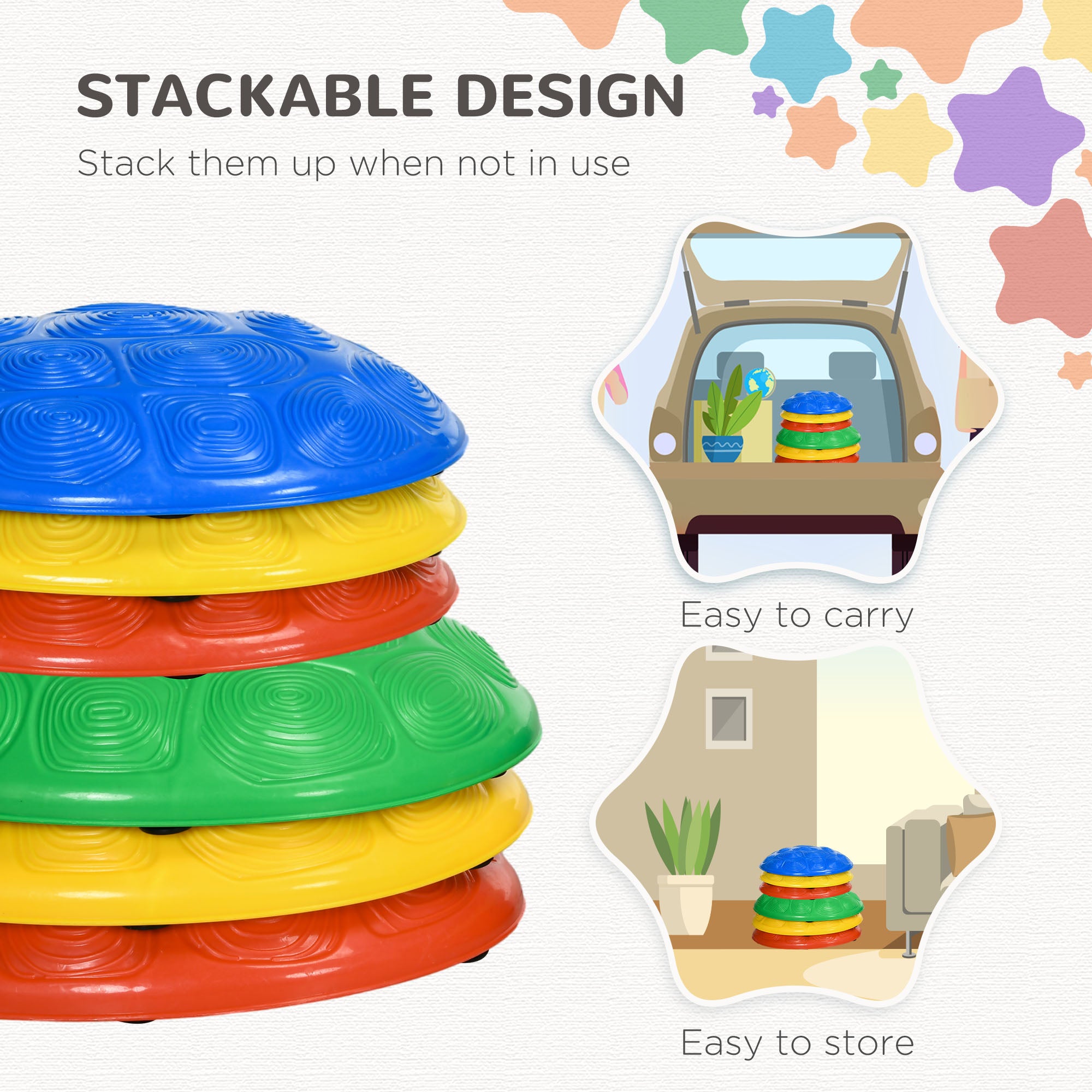 ZONEKIZ Six-Piece Kids Stepping Stones, with Non-Slip Mats, Balance River Stones - North Peak Garden Furniture