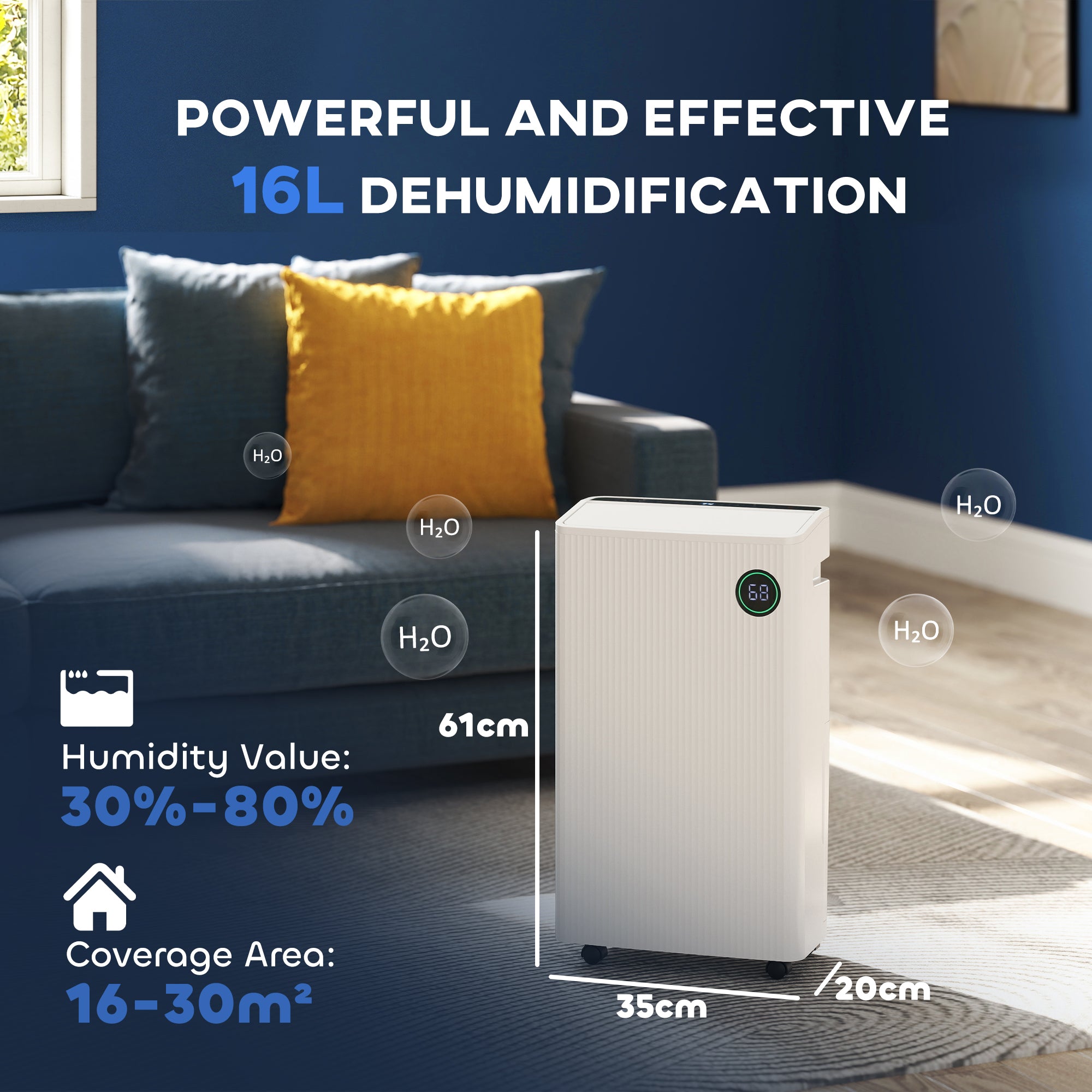 HOMCOM 5500mL Portable Dehumidifier with Air Purifier, UVC, Ioniser, 24H Timer, 5 Modes, 16L/Day, for Home Laundry, White - North Peak Garden Furniture