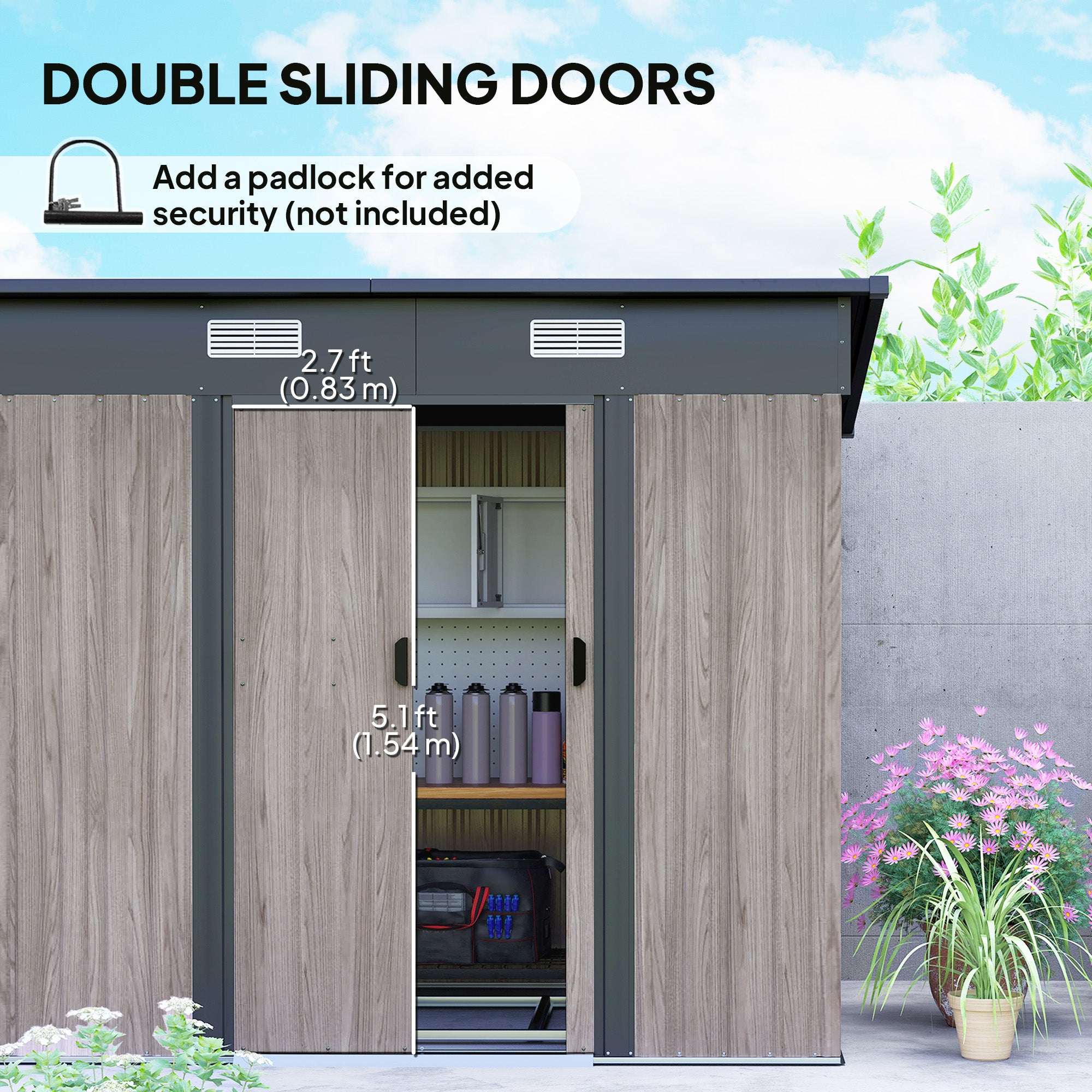 Outsunny Outdoor Garden Storage Shed - Grey Wood Grain - North Peak Garden Furniture