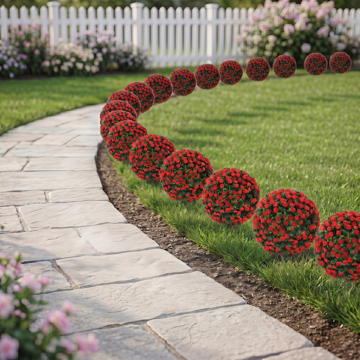 HOMCOM Artificial Rose Topiary UV Resistant, 2-Pack Fake Plants, 55 cm, Red