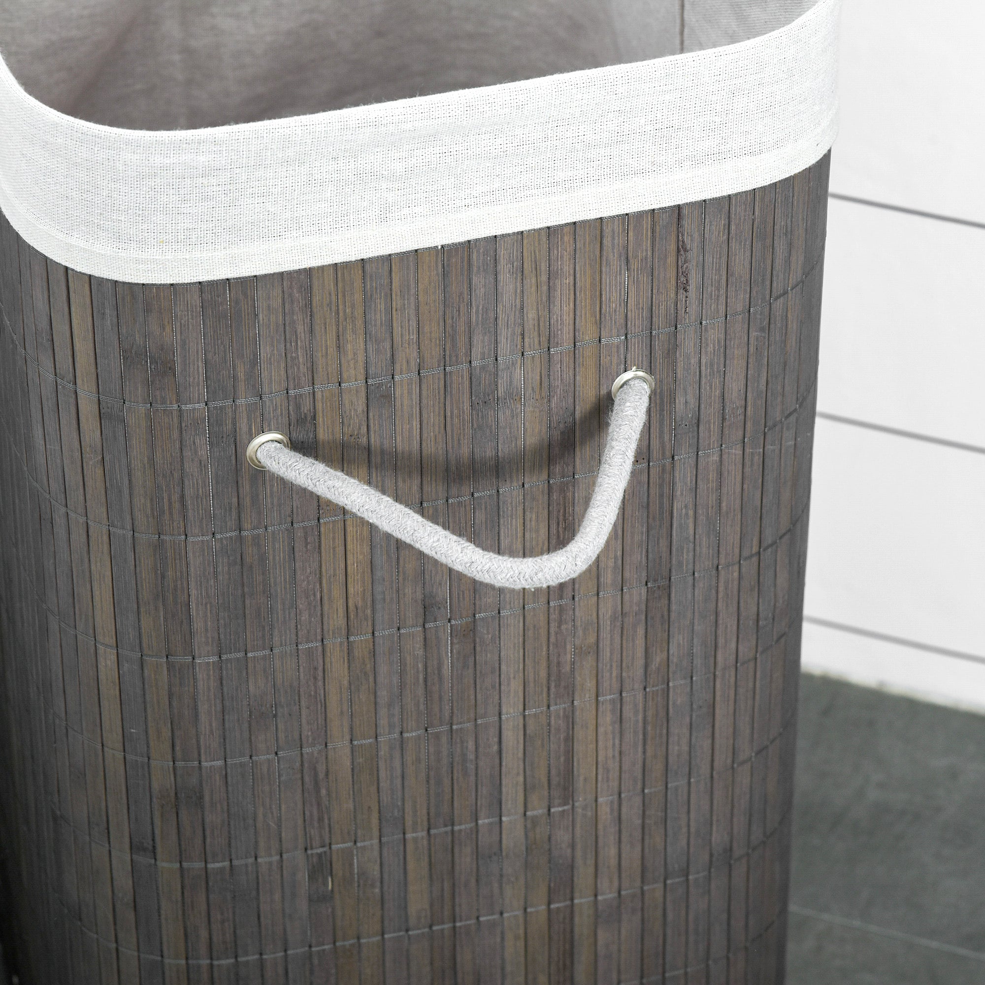 HOMCOM Laundry Basket with Flip Lid and String Handles, Collapsible Hamper Removable Lining Board Base Foldable Water-Resistant Dirty Clothes Storage, Grey - North Peak Garden Furniture