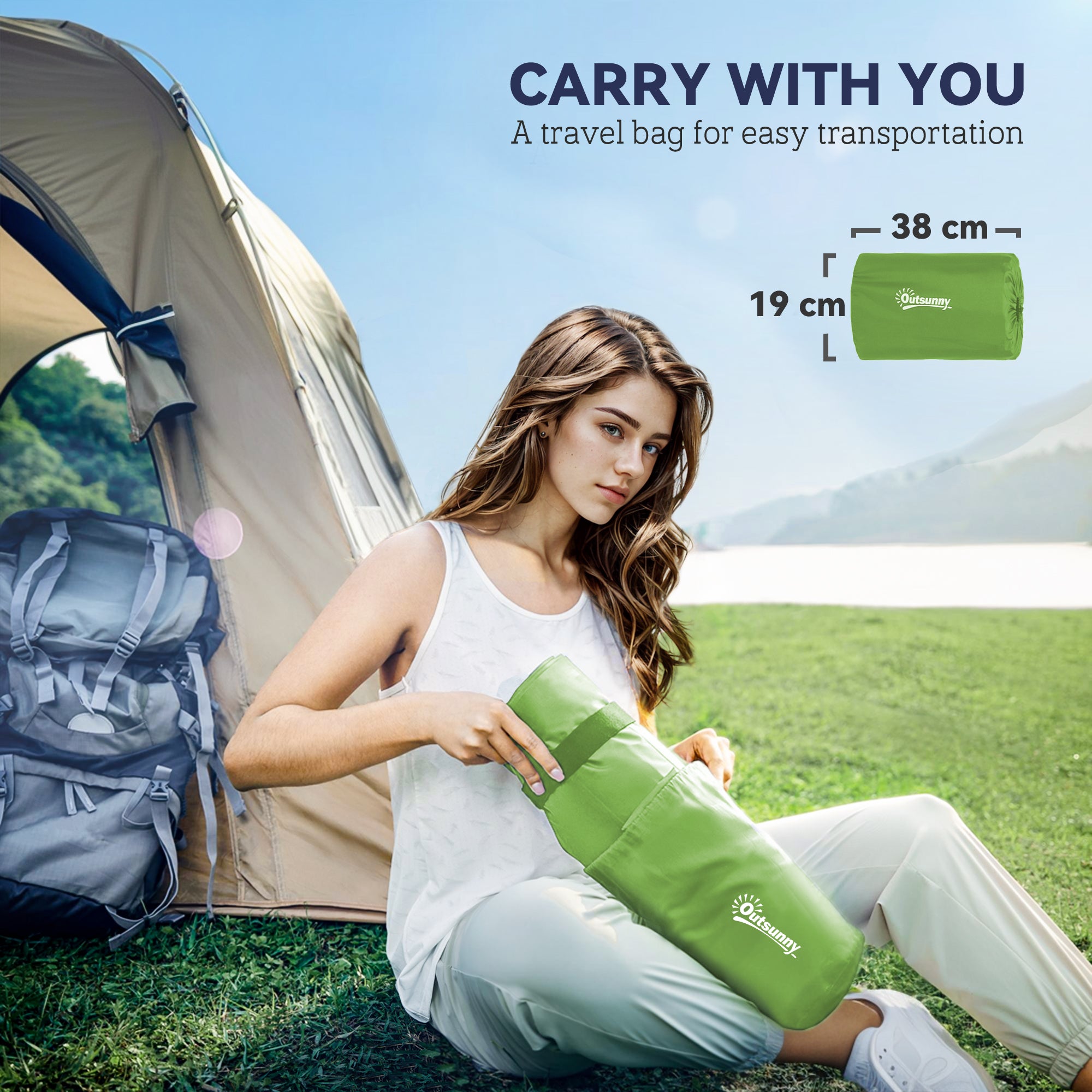 Outsunny 2 Person Camping Inflatable Mattress - Green - North Peak Garden Furniture