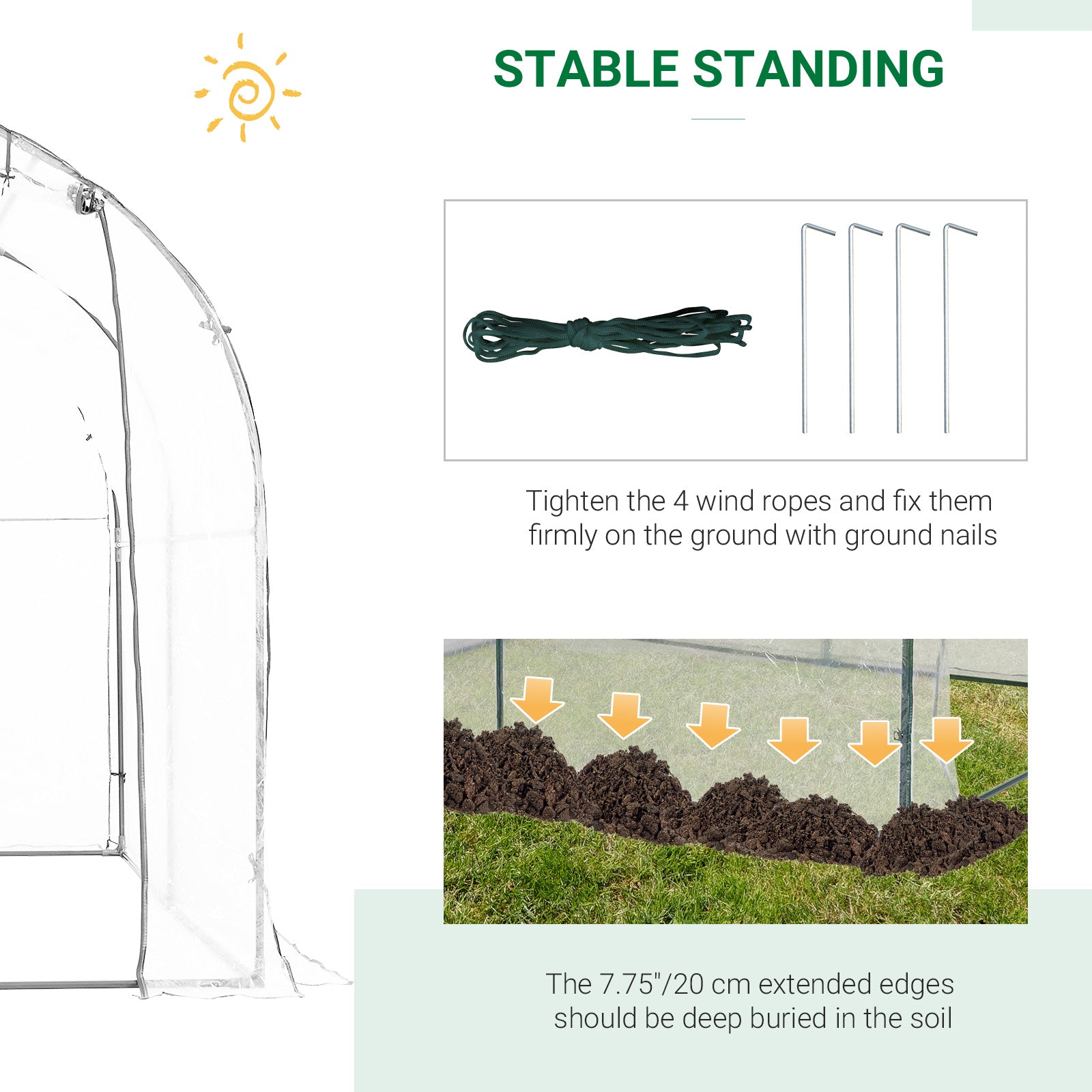 Outsunny Walk-in Polytunnel Greenhouse with Roll-up Door Transparent Tunnel Greenhouse with Steel Frame and PVC Cover, 2.5 x 2m