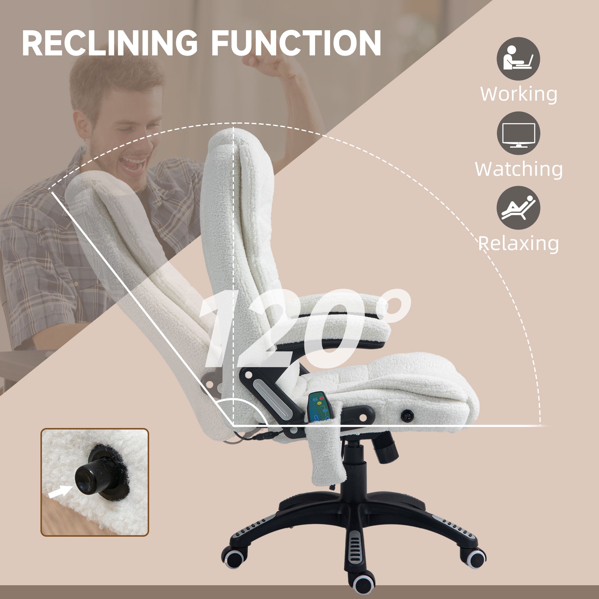 Vinsetto Boucle Six-Point Massage Office Chair - White - North Peak Garden Furniture