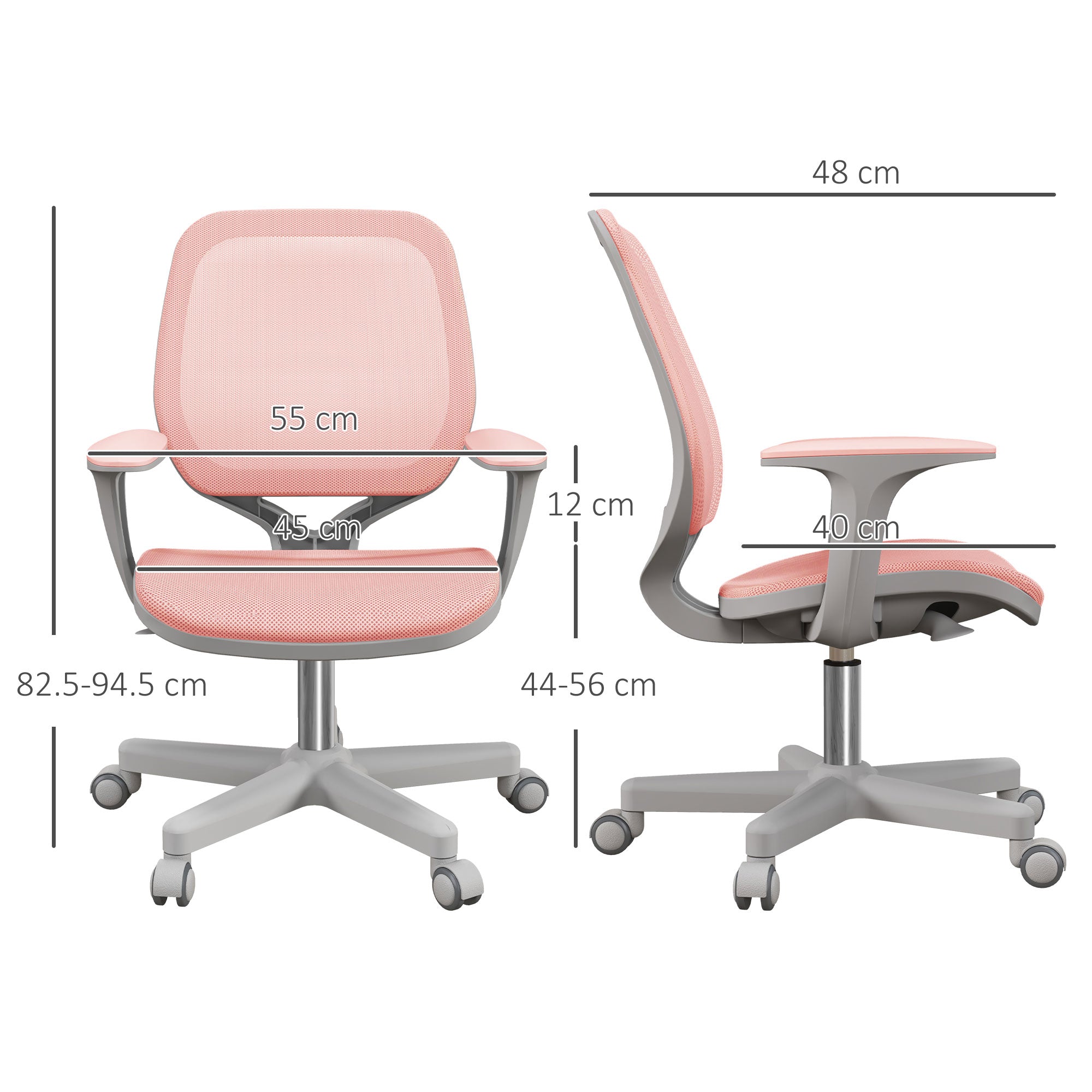 Vinsetto Office Chair, Breathable Mesh Swivel Desk Chair with Adjustable Height and 360° Swivel Security Wheels for Home Office, Study, Pink - North Peak Garden Furniture