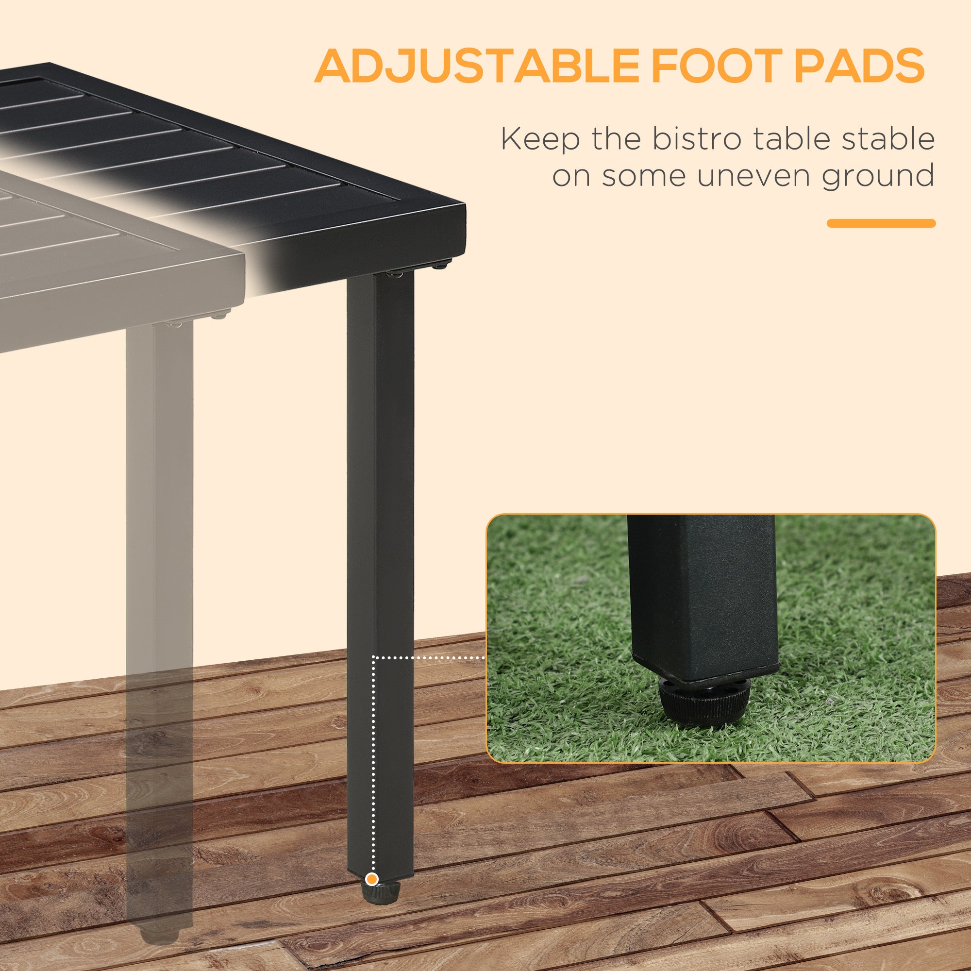 Outsunny Garden Side Table End Table Patio Coffee Table with Umbrella Hole, Steel Frame for Balcony, Black