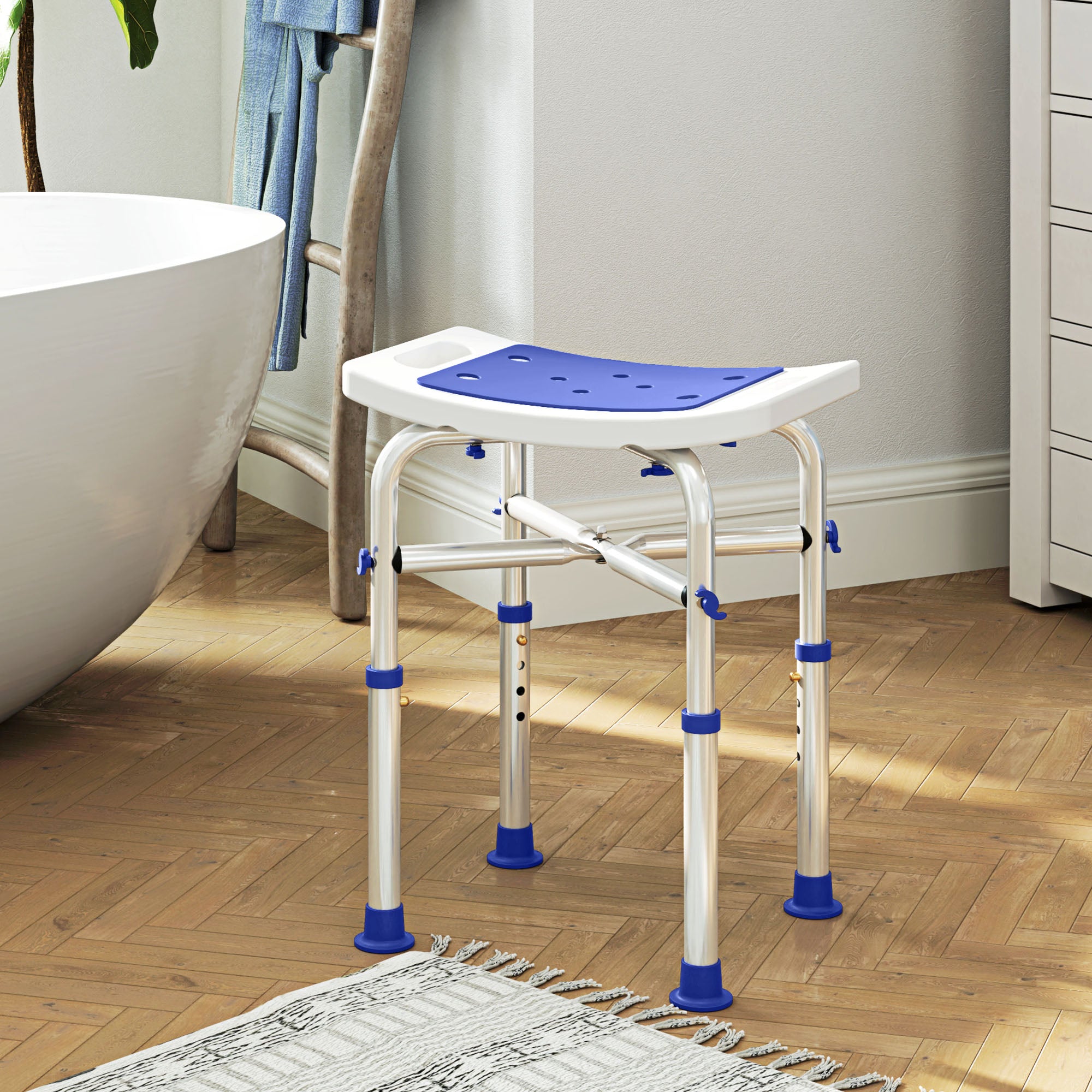 HOMCOM 44-51.5cm Aluminium Frame Shower/Bath Stool - White - North Peak Garden Furniture