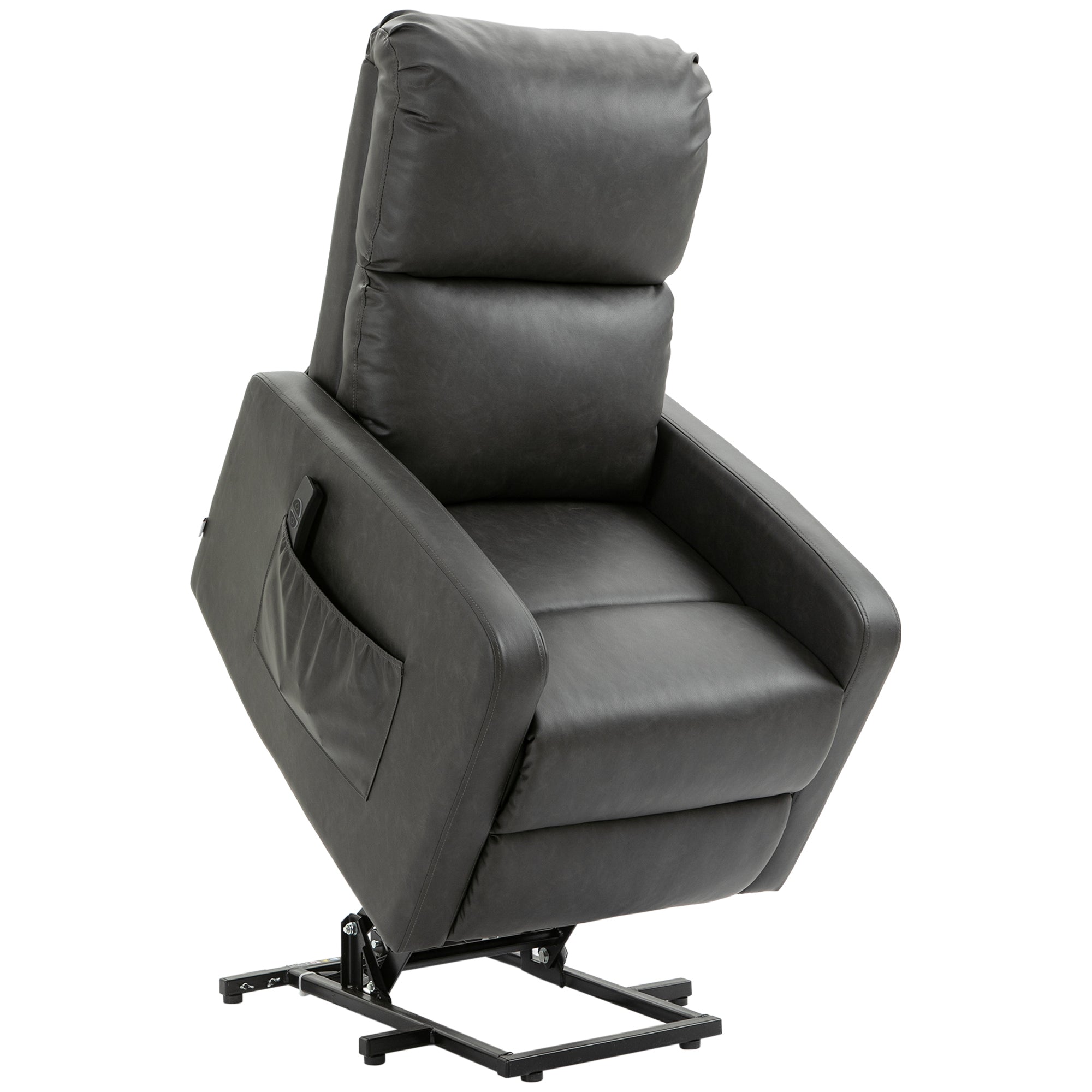 HOMCOM Riser and Recliner Chair for the Elderly, PU Leather Upholstered Lift Chair for Living Room with Remote Control, Side Pockets, Charcoal Grey - North Peak Garden Furniture