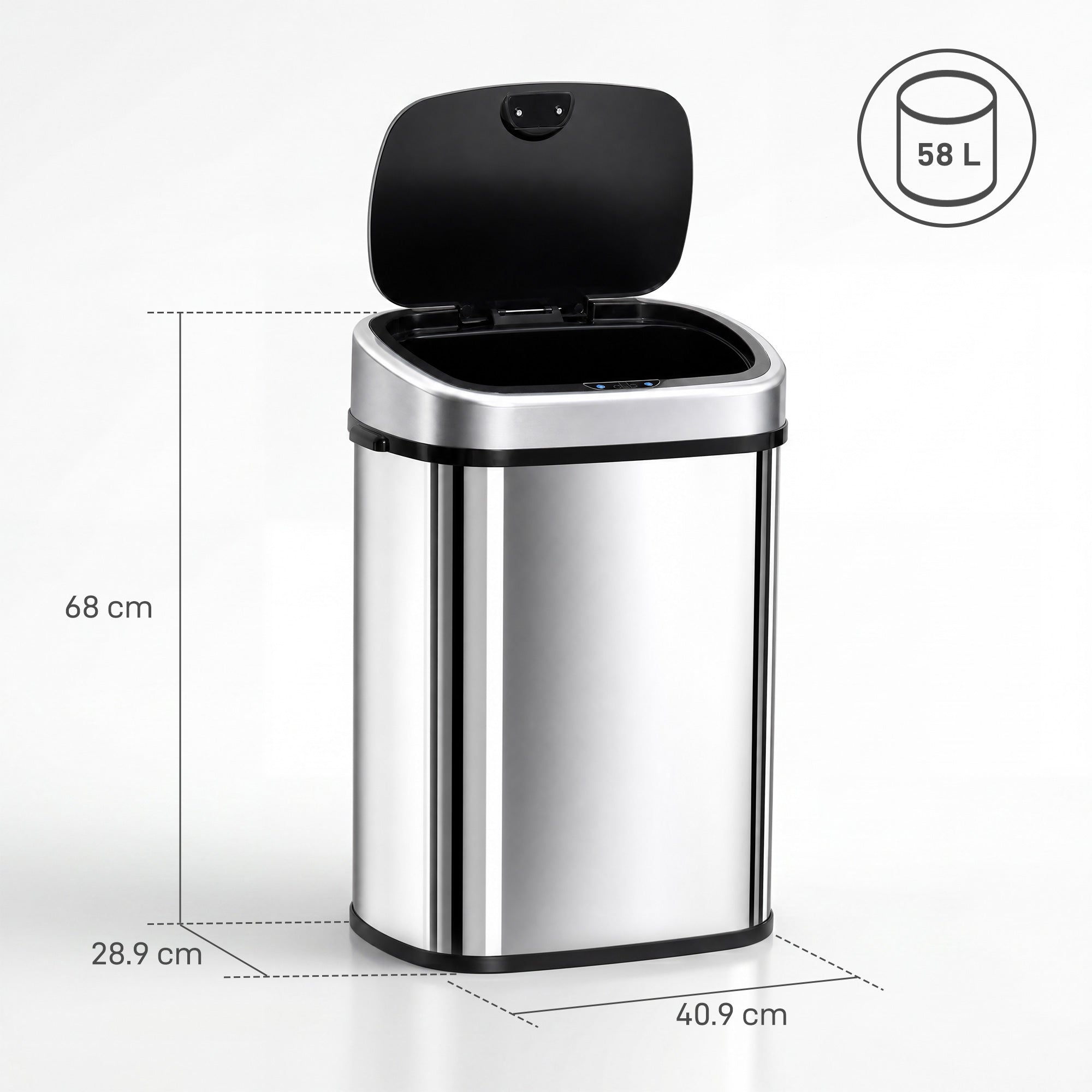 HOMCOM Stainless Steel Kitchen Sensor Dustbin Automatic Touchless Rubbish Garbage Waste Bin 58L Silver
