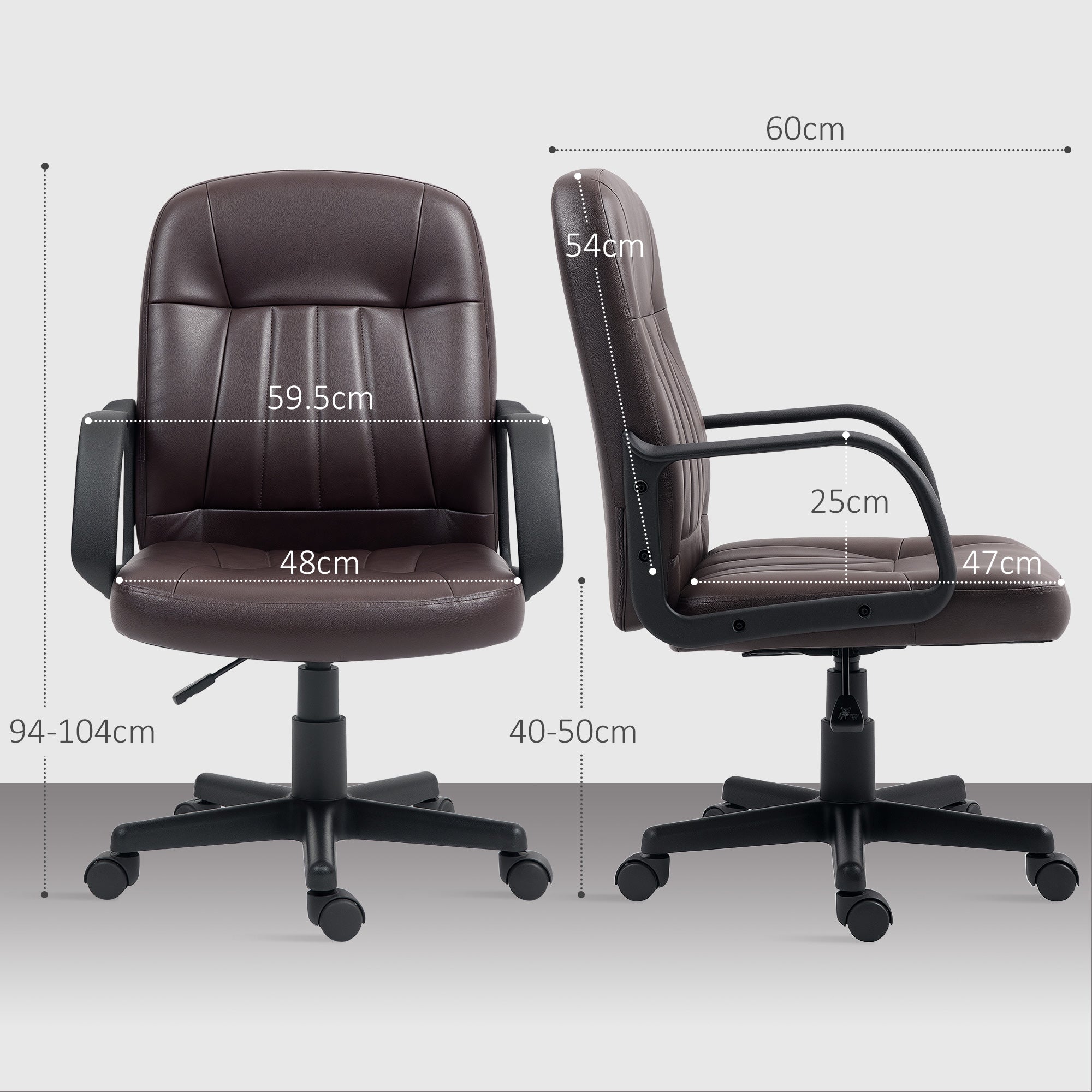 HOMCOM Swivel Executive Chair PU Leather Computer Desk Chair, Dark Brown - North Peak Garden Furniture