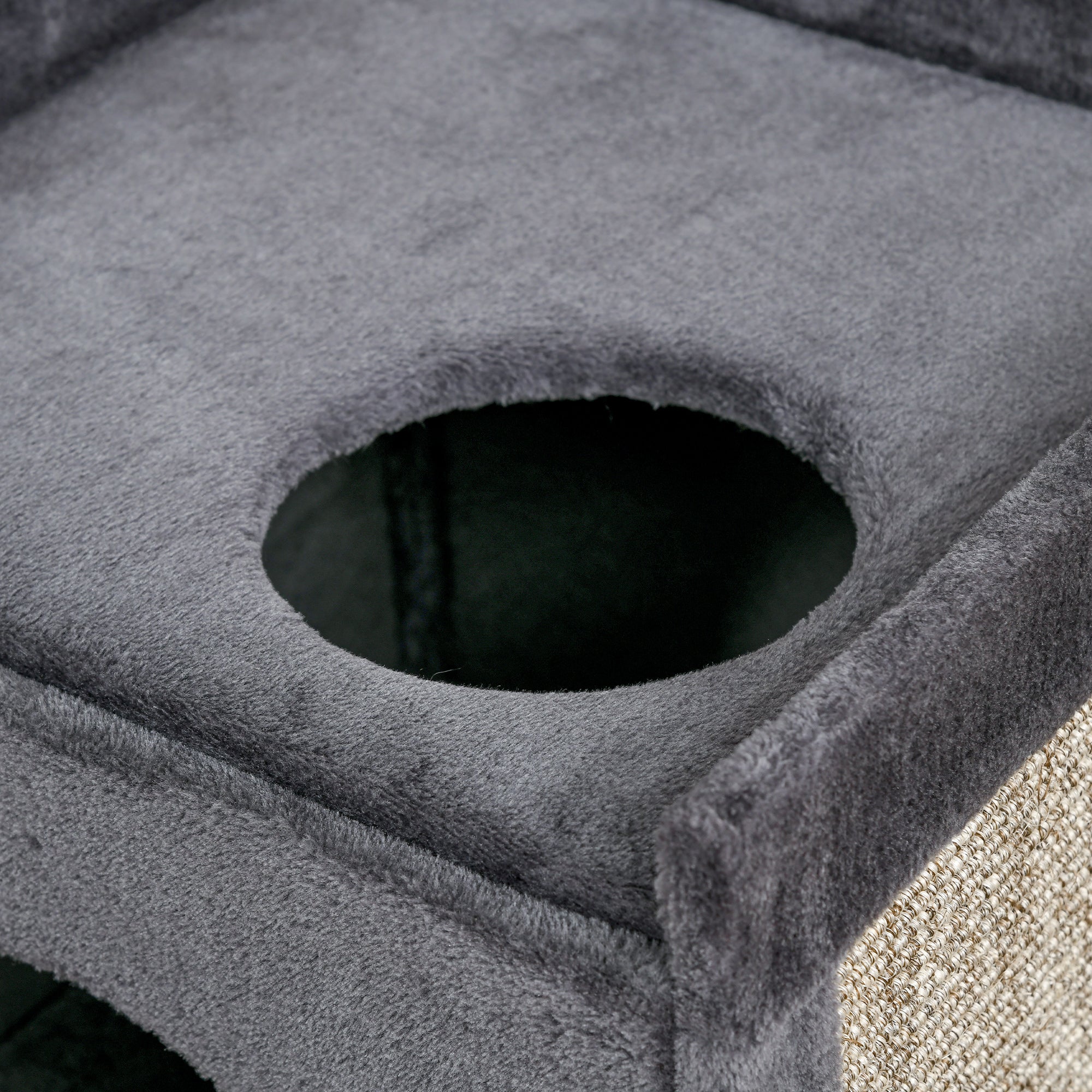 PawHut 81cm Cat Scratching Barrel, with Two Cat Houses for Indoor Cats, Grey - North Peak Garden Furniture