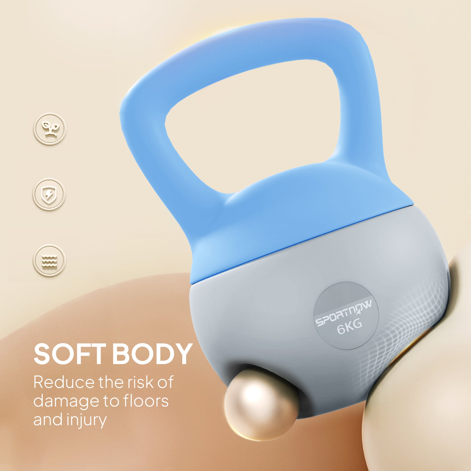 SPORTNOW 6KG Soft Kettlebell, Kettlebell with Non-Slip Handle for Home Gym, Weight Lifting, Strength Training, Light Blue/Grey