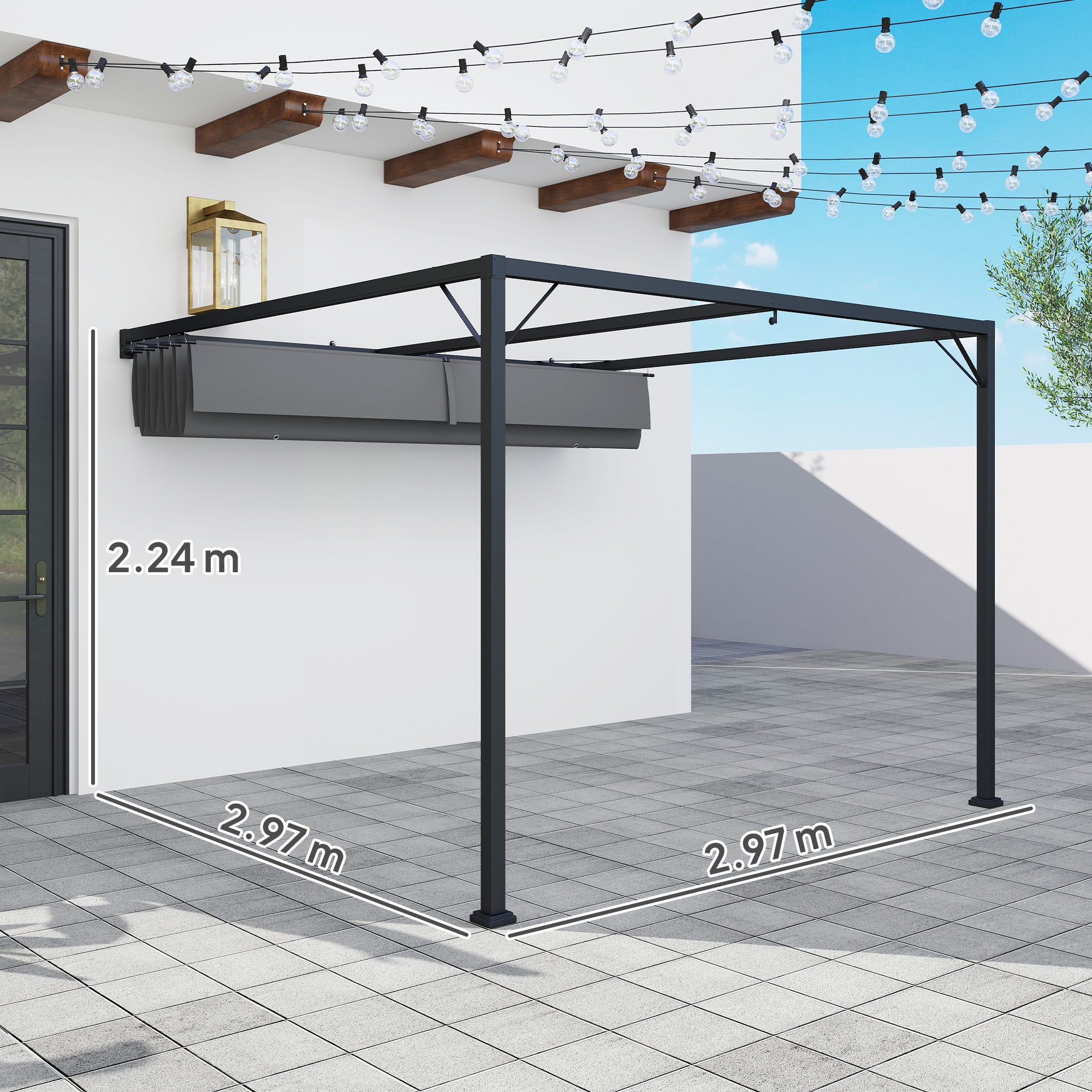 Outsunny 3 x 3(m) Outdoor Pergola with Retractable Canopy - Grey - North Peak Garden Furniture