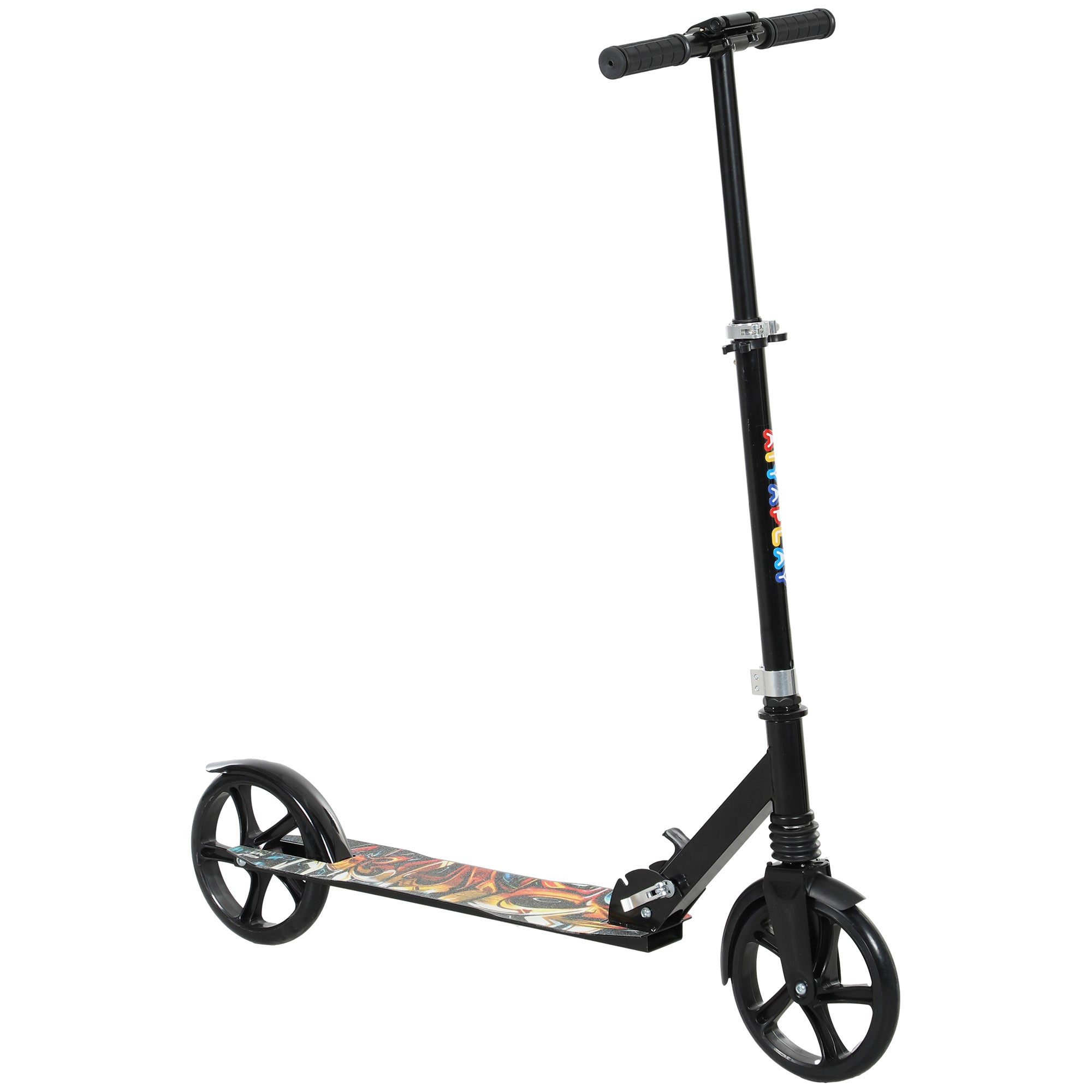 AIYAPLAY Foldable Kids Scooter with Adjustable Handlebar, 200mm Big Wheel, Rear Fender Brake, Gift for Ages 6-12 Years, Black