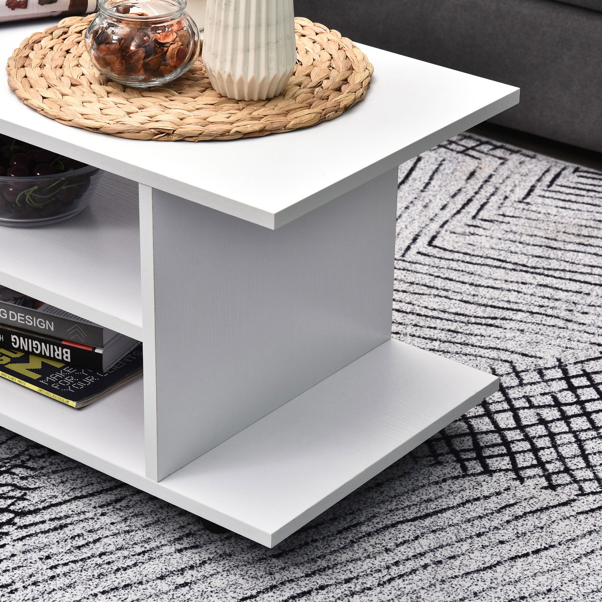 HOMCOM Modern TV Cabinet Stand Storage Shelves Table Mobile Bedroom Furniture Bookshelf Bookcase White