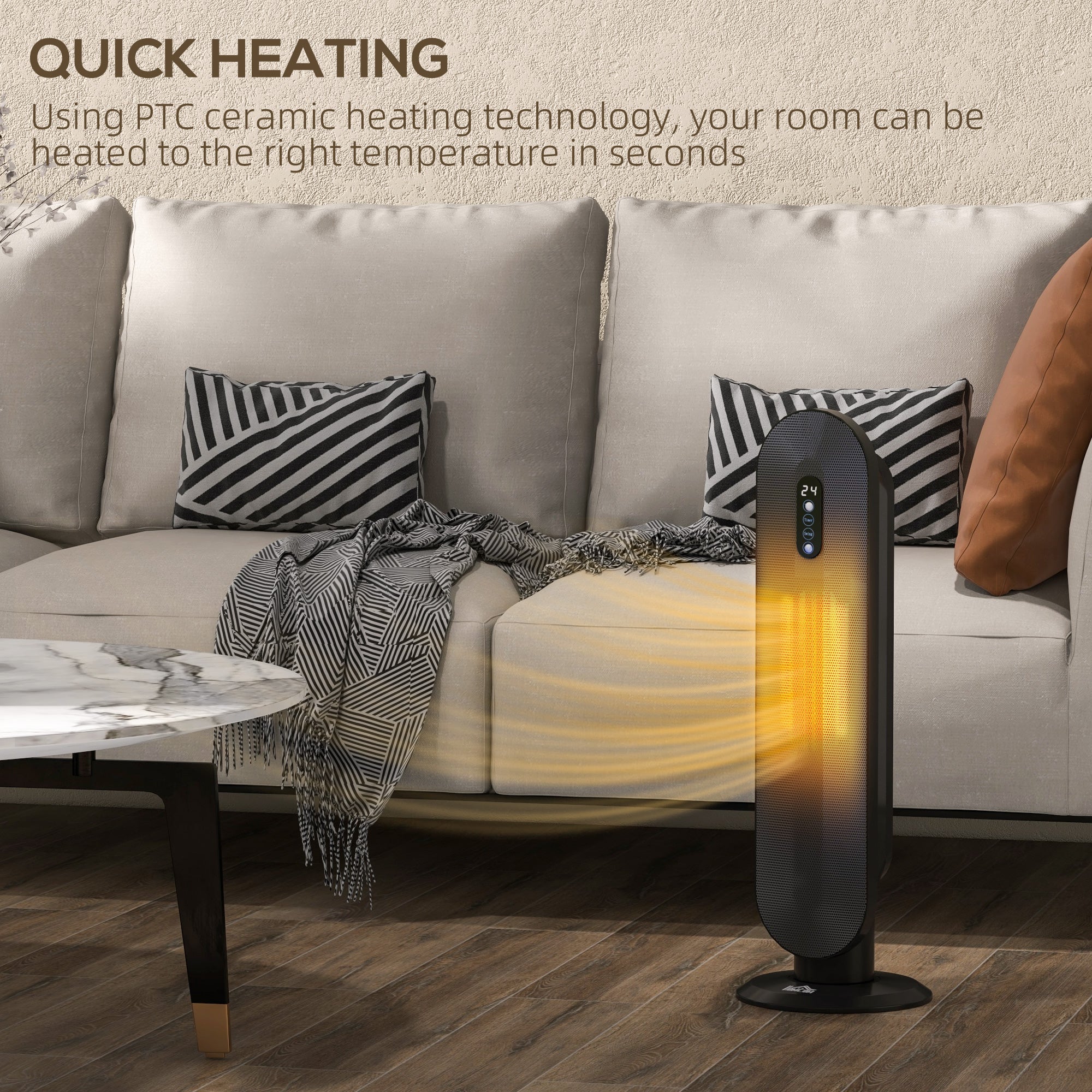 HOMCOM 45° Oscillating Ceramic Space Heater, with Remote - Black - North Peak Garden Furniture