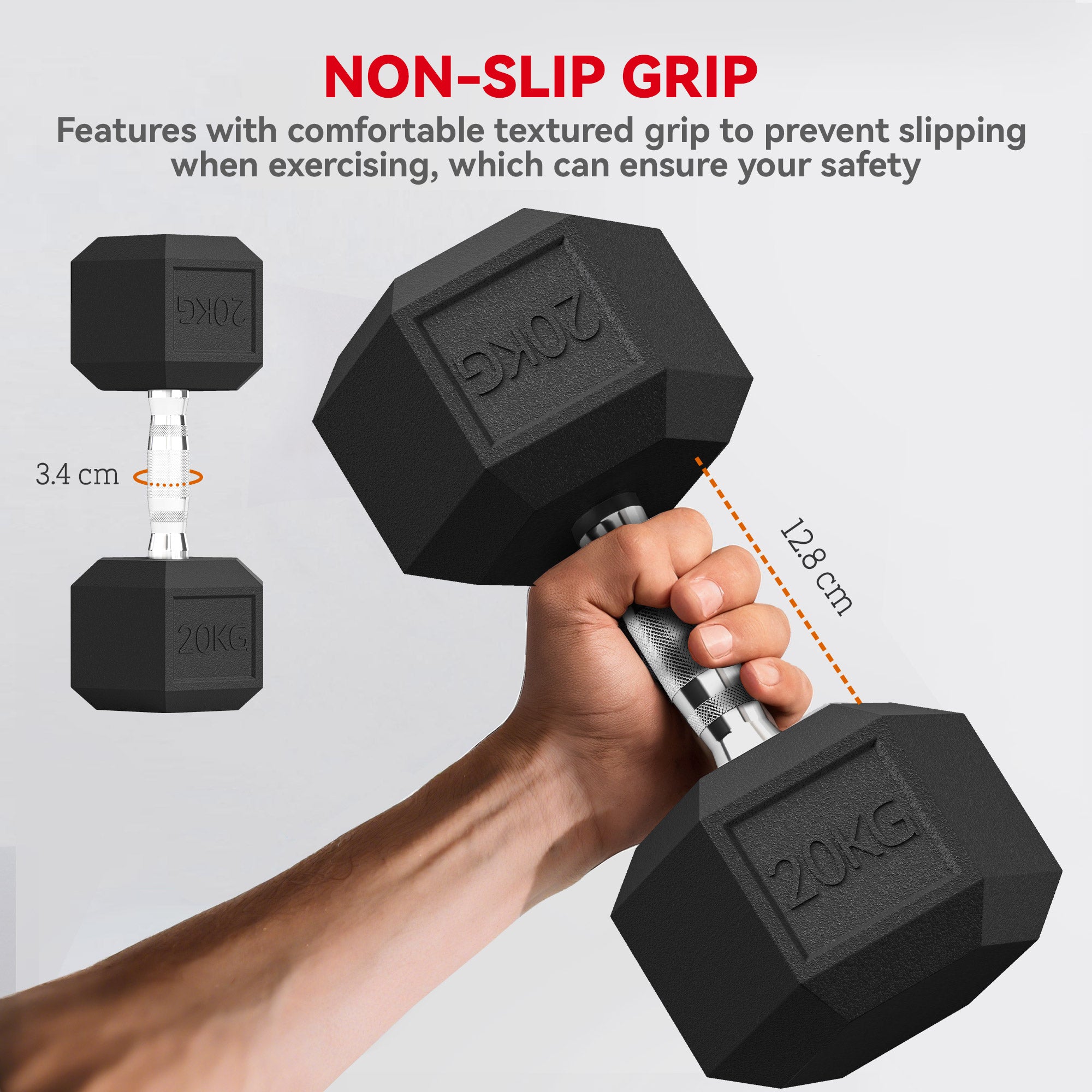 HOMCOM 40KG Rubber Hex Dumbbell Portable Hand Weights Dumbbell Home Gym