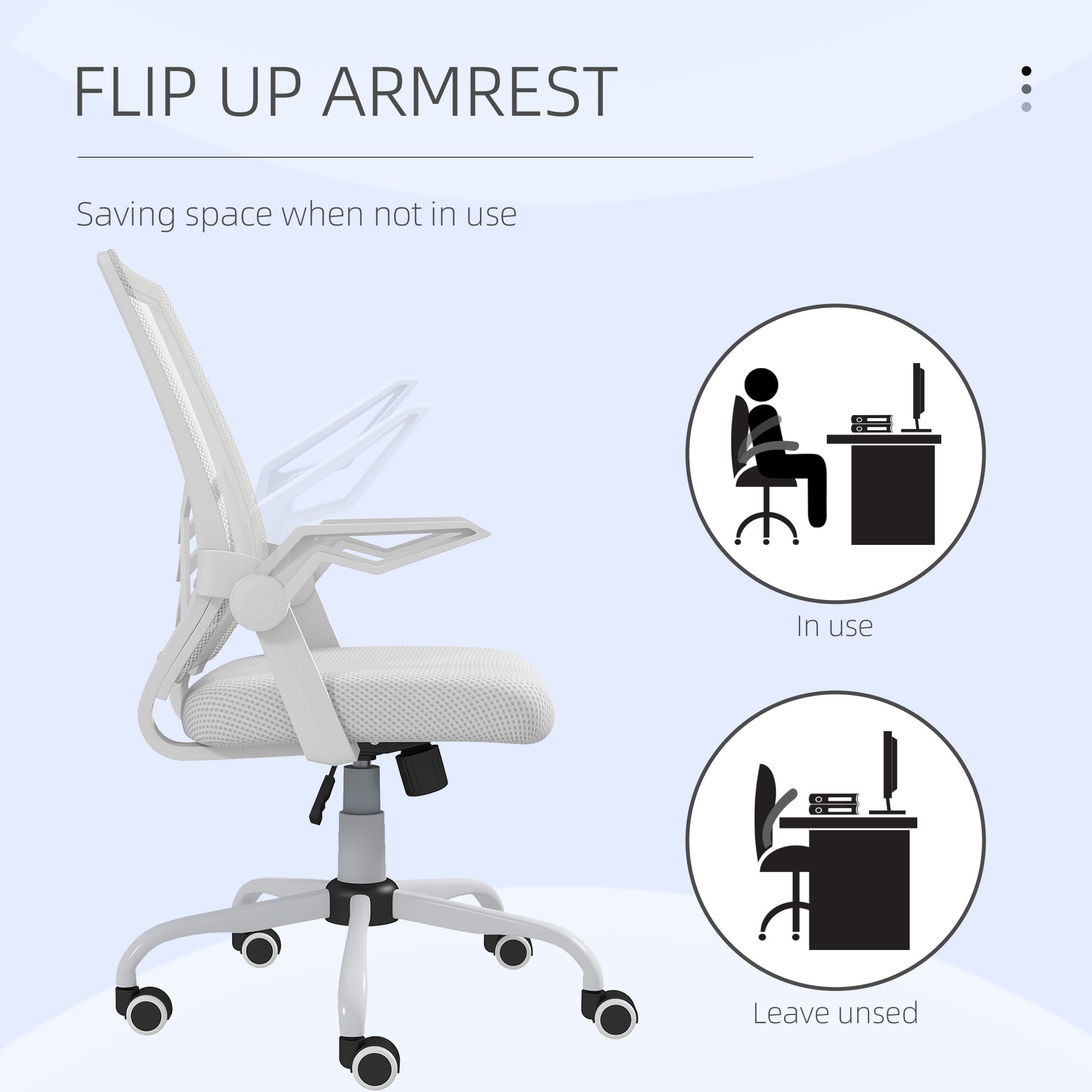 Vinsetto Mesh Office Chair, Computer Desk Chair with Flip-up Armrests, Lumbar Back Support and Swivel Wheels, White - North Peak Garden Furniture