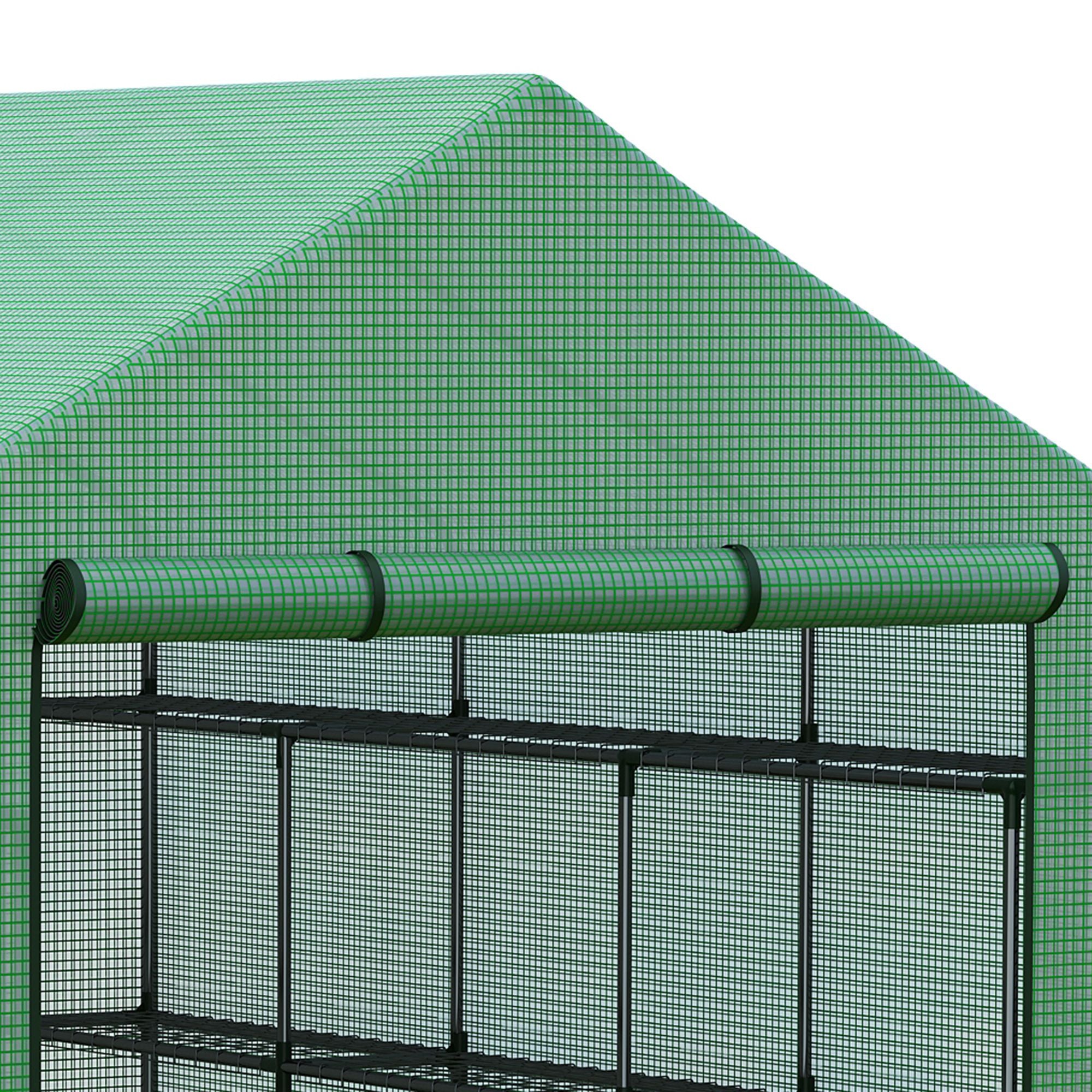 Outsunny Walk-in Greenhouse with 4 Tier 24 Shelves, Portable Grow House with Roll-up Zipped Door, 244 x 180 x 210cm, Green - North Peak Garden Furniture