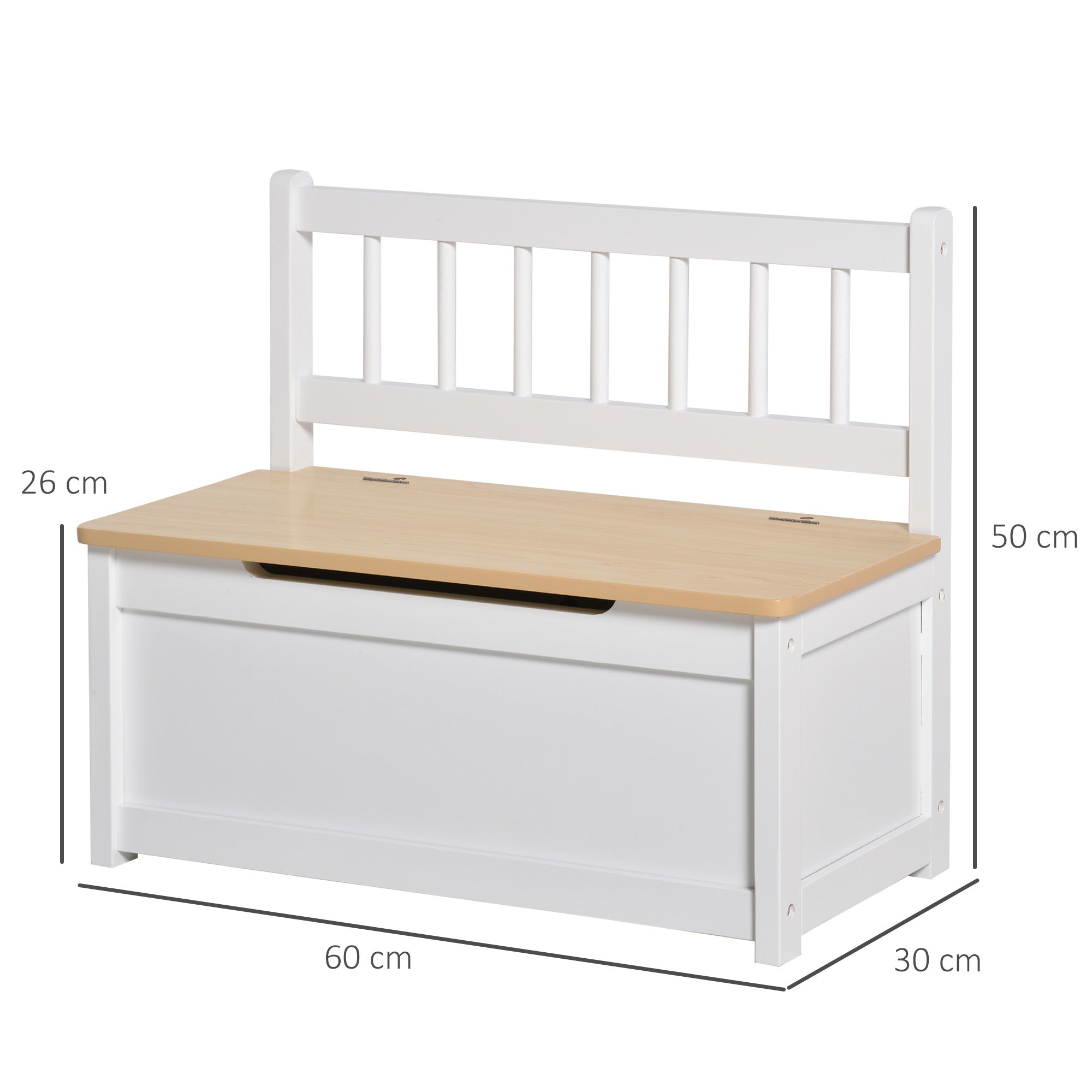 HOMCOM 2 In 1 Wooden Toy Box, Seat Storage Bench, Storage Chest Cabinet Organiser, with Safety Pneumatic Rod - North Peak Garden Furniture