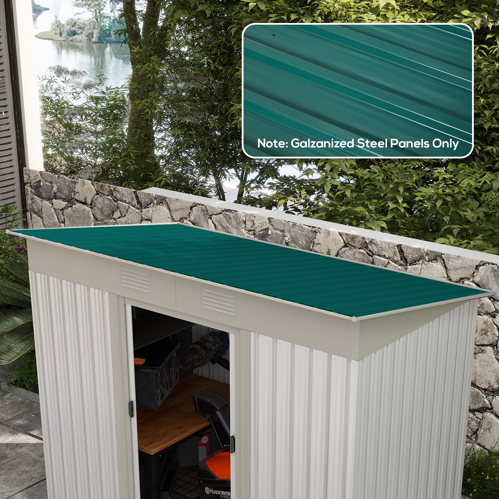 Outsunny Corrugated Roofing Sheets, Pack of 24, Galvanised Metal Roofing Sheets for Greenhouse, Garage, Storage Shed, Carport, 129 x 45cm, Green - North Peak Garden Furniture