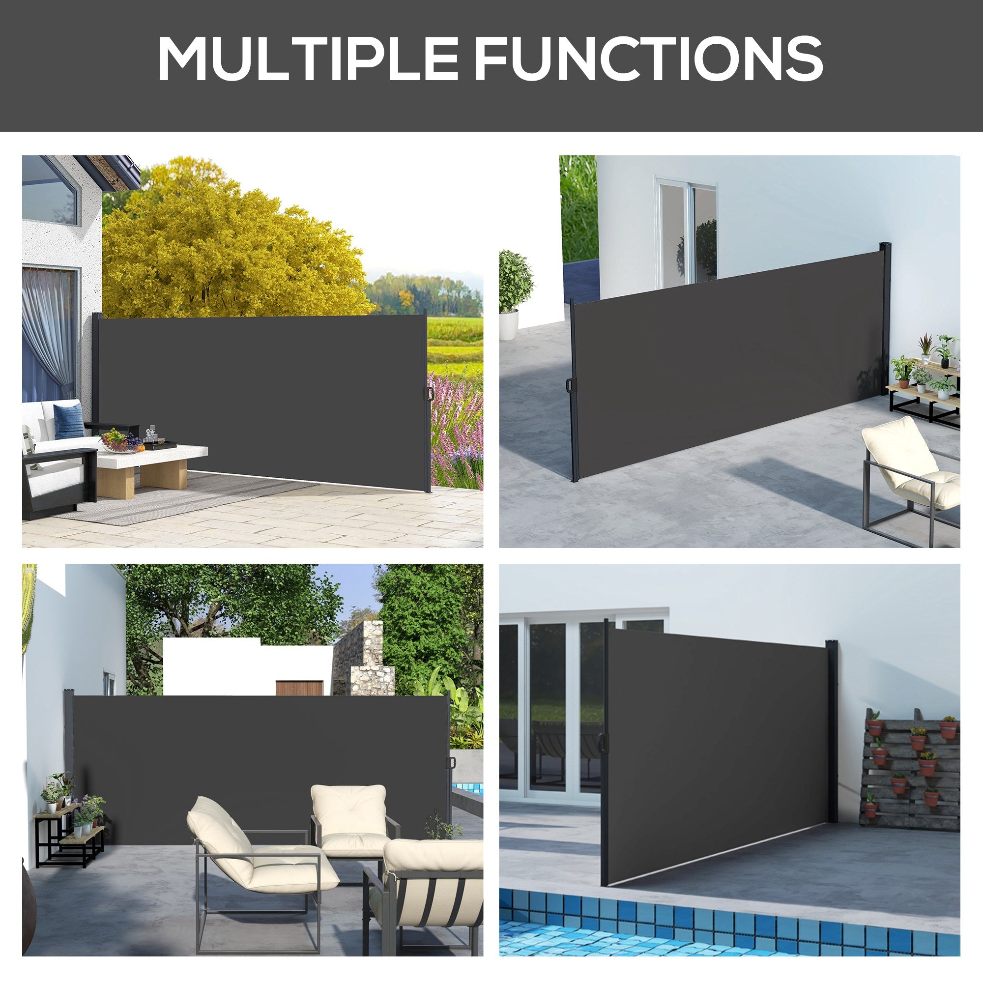 Outsunny Retractable Side Awning, Outdoor Privacy Screen for Garden, Hot Tub, Balcony, Terrace, Pool, 400 x 160cm, Black - North Peak Garden Furniture