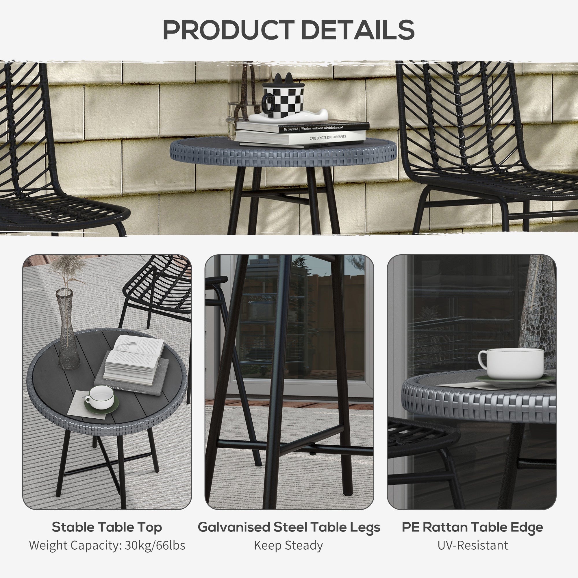 Outsunny Rattan Border Outdoor Side Table - Grey - North Peak Garden Furniture
