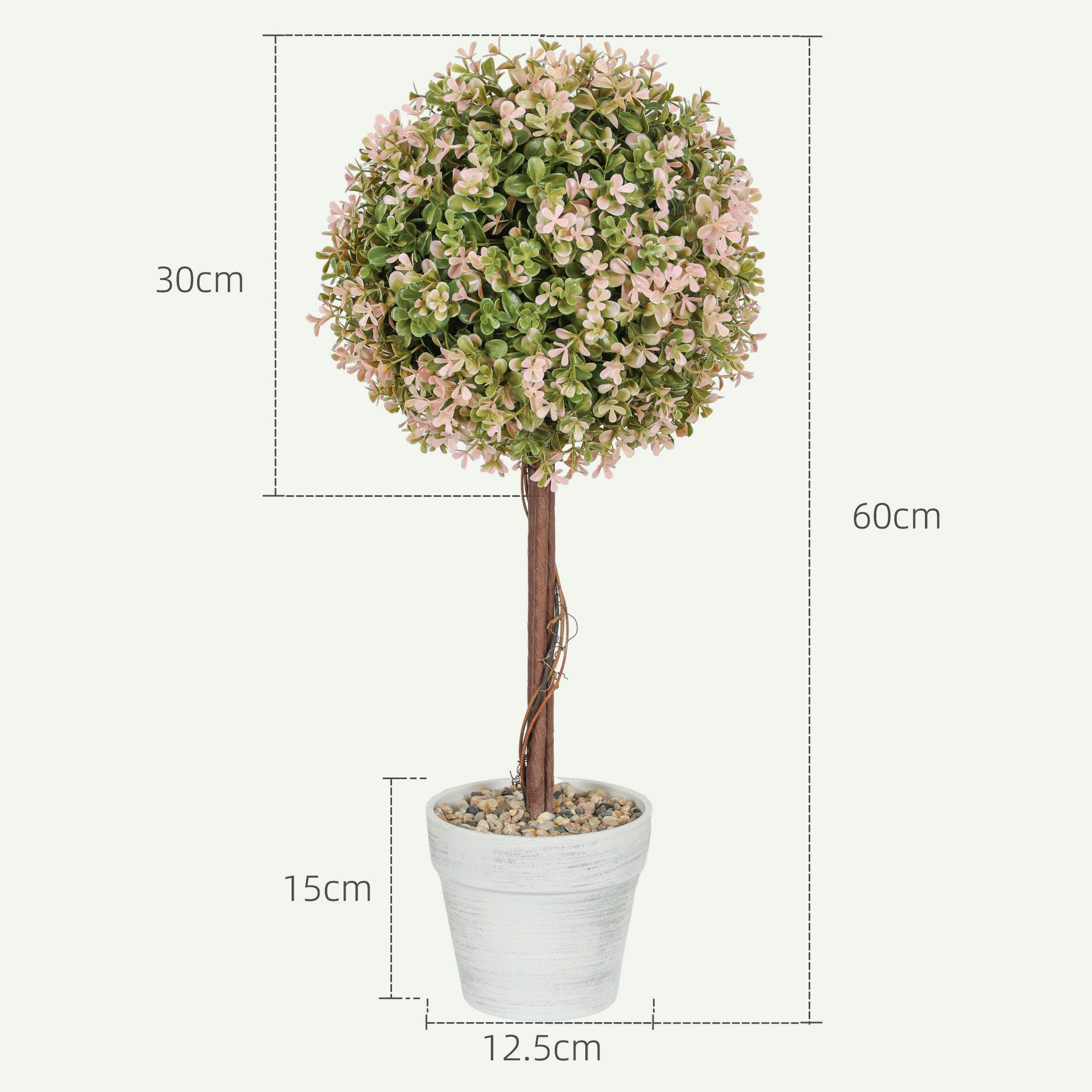 HOMCOM Set of 2 Decorative Artificial Plants, Murraya Flowers in Pot, Fake Plants for Home Indoor outdoor Decor, 60cm, Cream White - North Peak Garden Furniture