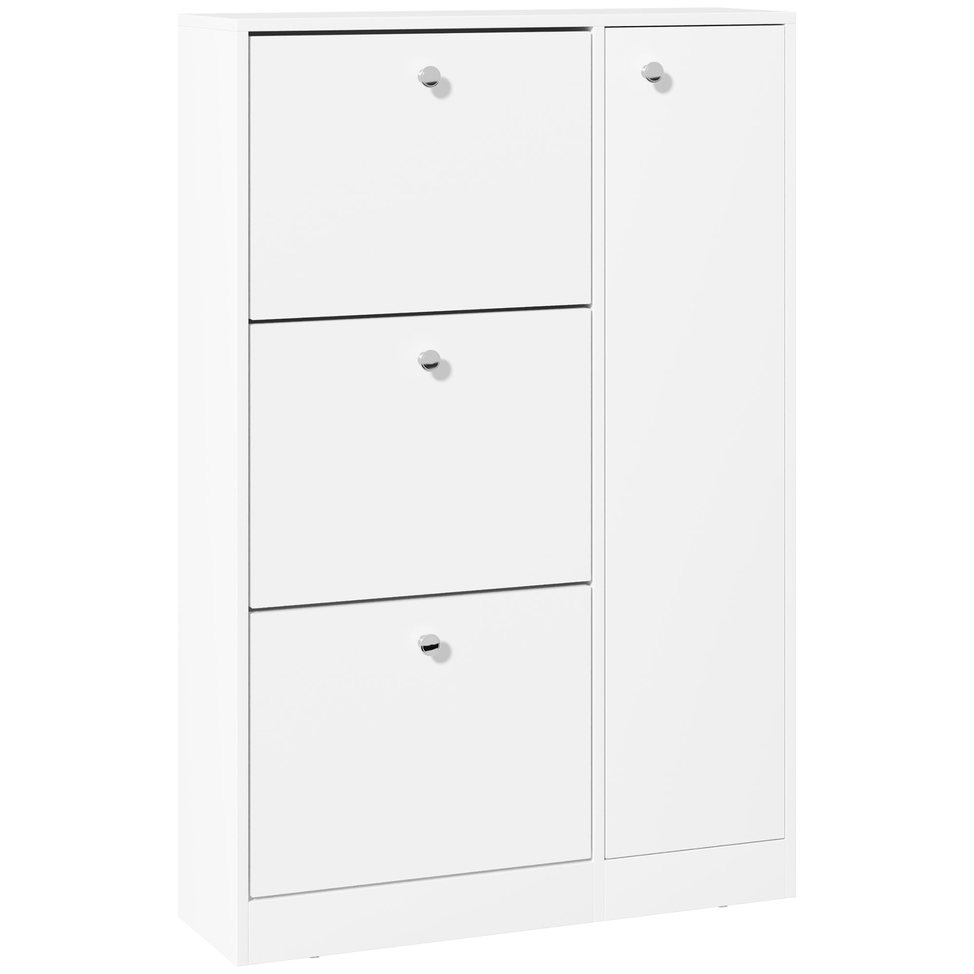 HOMCOM Shoe Cabinet with 3 Flip Drawers, Narrow Shoe Storage Cabinet with 5-tier Cupboard and Adjustable Dividers for Hallway, Entryway, White - North Peak Garden Furniture