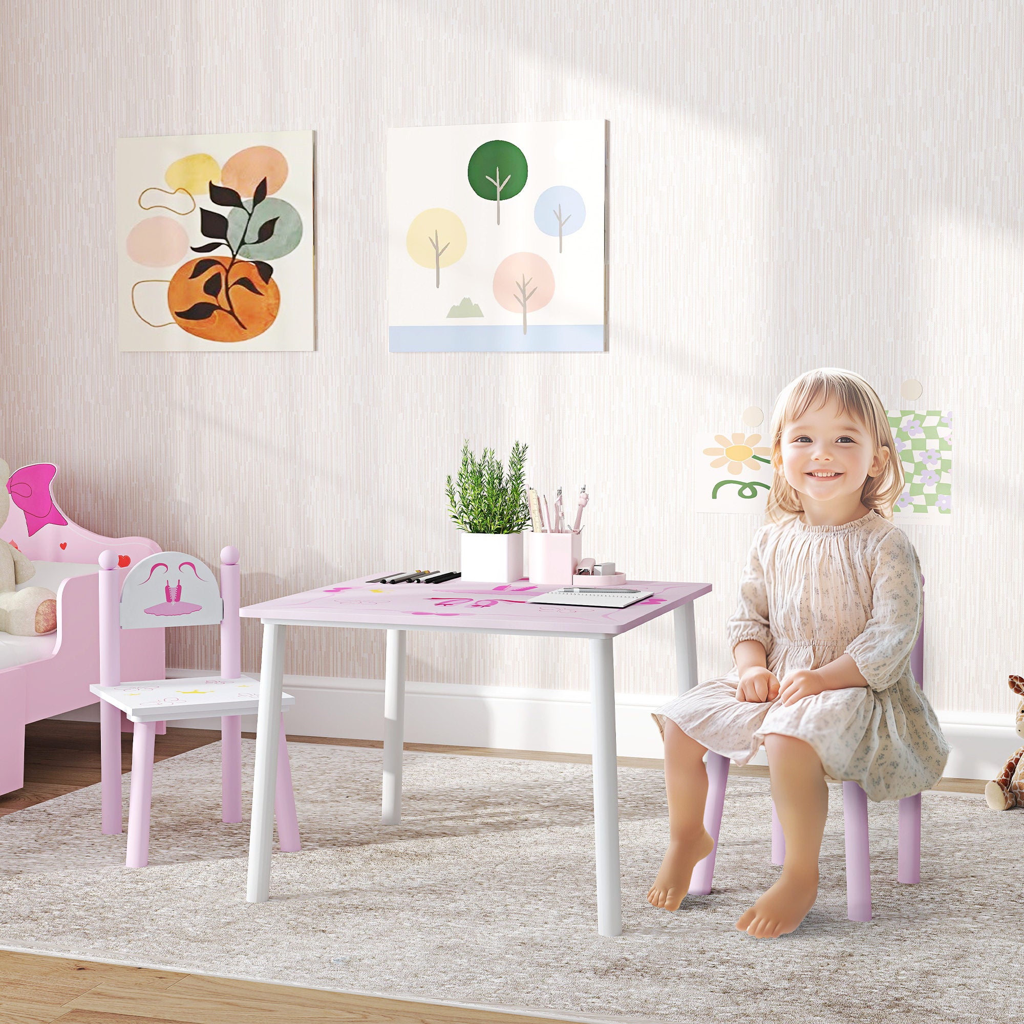 AIYAPLAY Princess Design Kids Table and Chairs Set for Activity, Art, Drawing, Toddler Table and Chairs Set for Playroom, Nursery - North Peak Garden Furniture