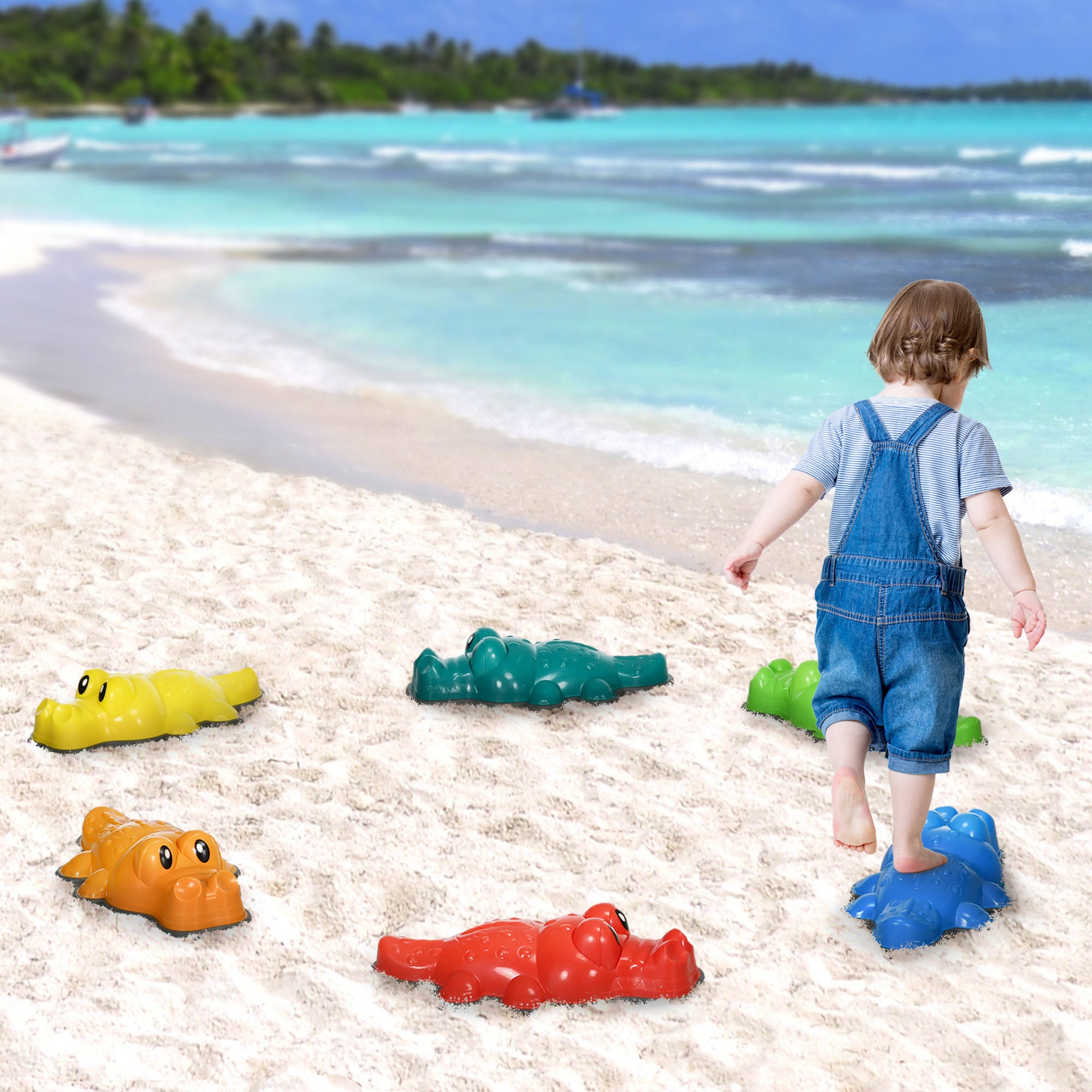 ZONEKIZ 6PCs Kids Stepping Stones, Crocodile-Designed Sensory Toys, with Anti-Slip Edge Balance River Stones - North Peak Garden Furniture
