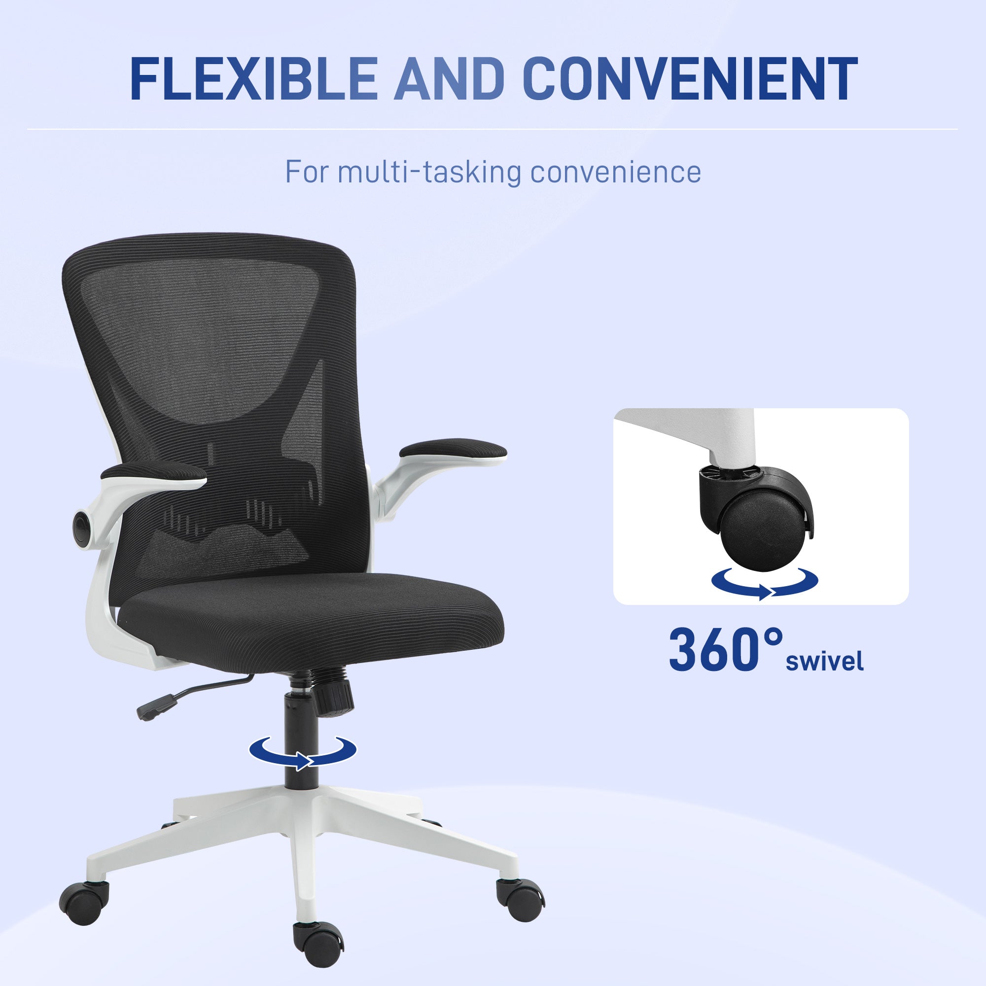 Vinsetto Mesh Back Office Chair, with Flip-Up Arms - Black and White - North Peak Garden Furniture
