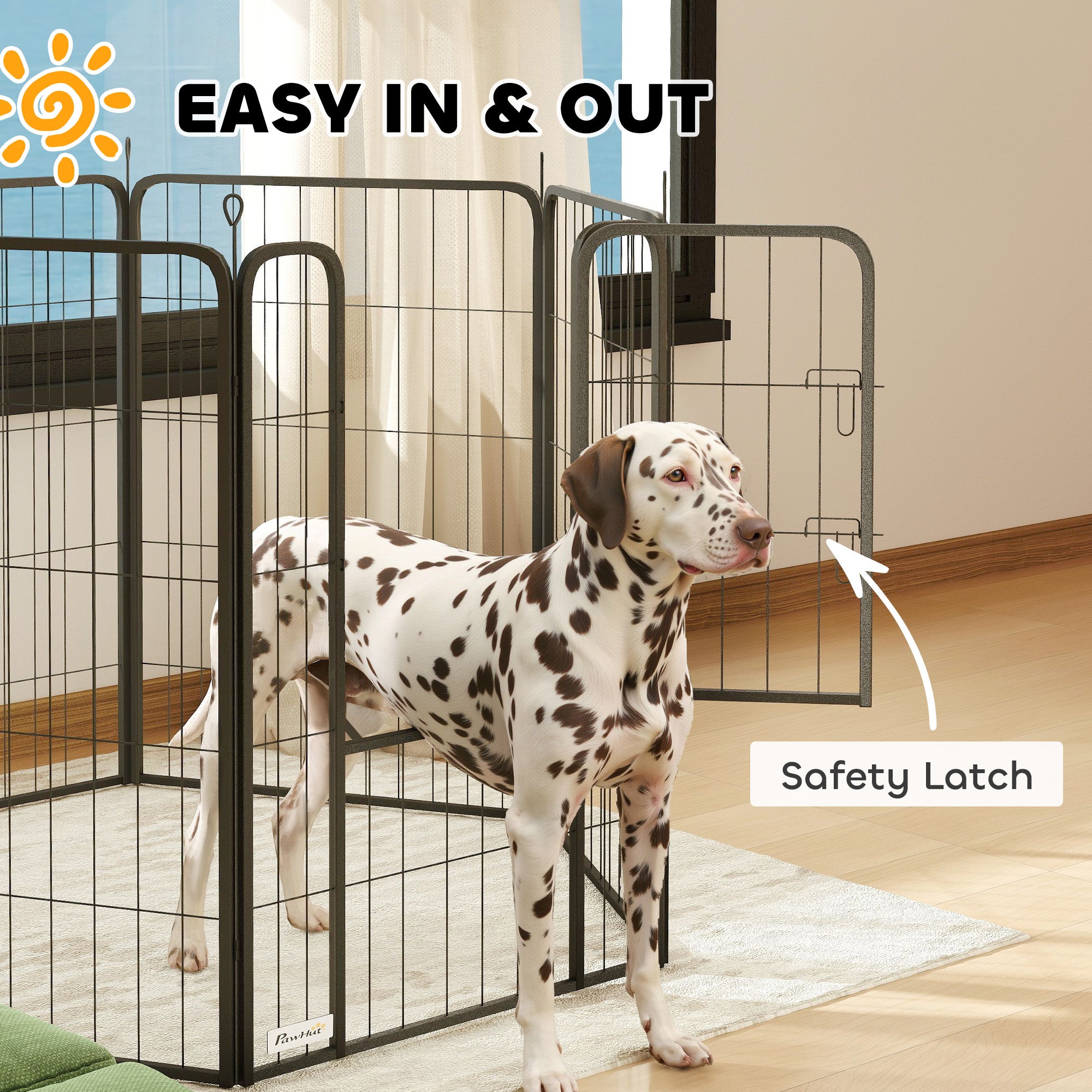PawHut 6 Panels Heavy Duty Dog Playpen with Secure Door, for Indoor Outdoor, for Garden, Camping, 100cm High - North Peak Garden Furniture