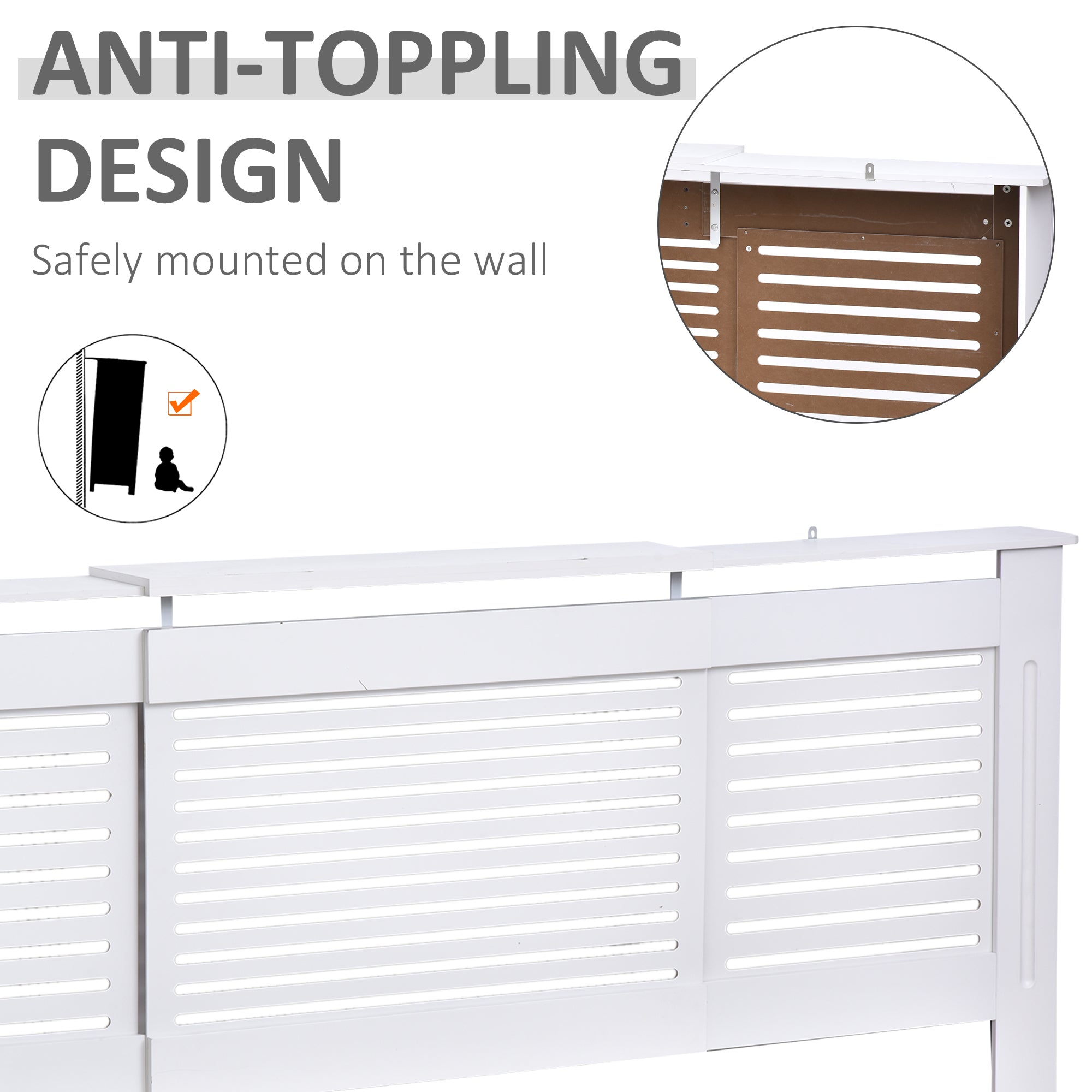 HOMCOM MDF Extendable Radiator Cover Cabinet Shelving Home Office Slatted Design White 139-208.5L x 20.5W x 82.5H cm - North Peak Garden Furniture