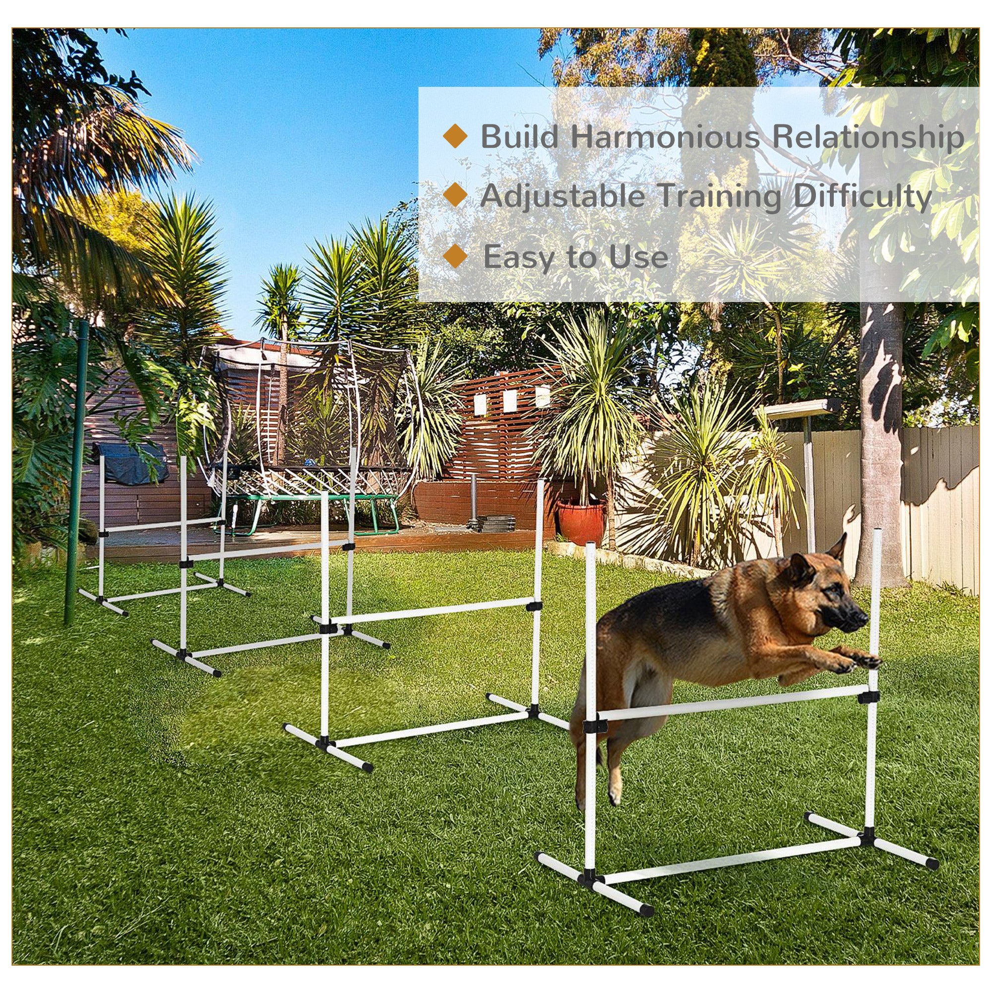 PawHut Dog Agility Equipment Training Height Adjustable Jumps Hurdle 4 Pieces with Carrying Bag for Outdoor - North Peak Garden Furniture