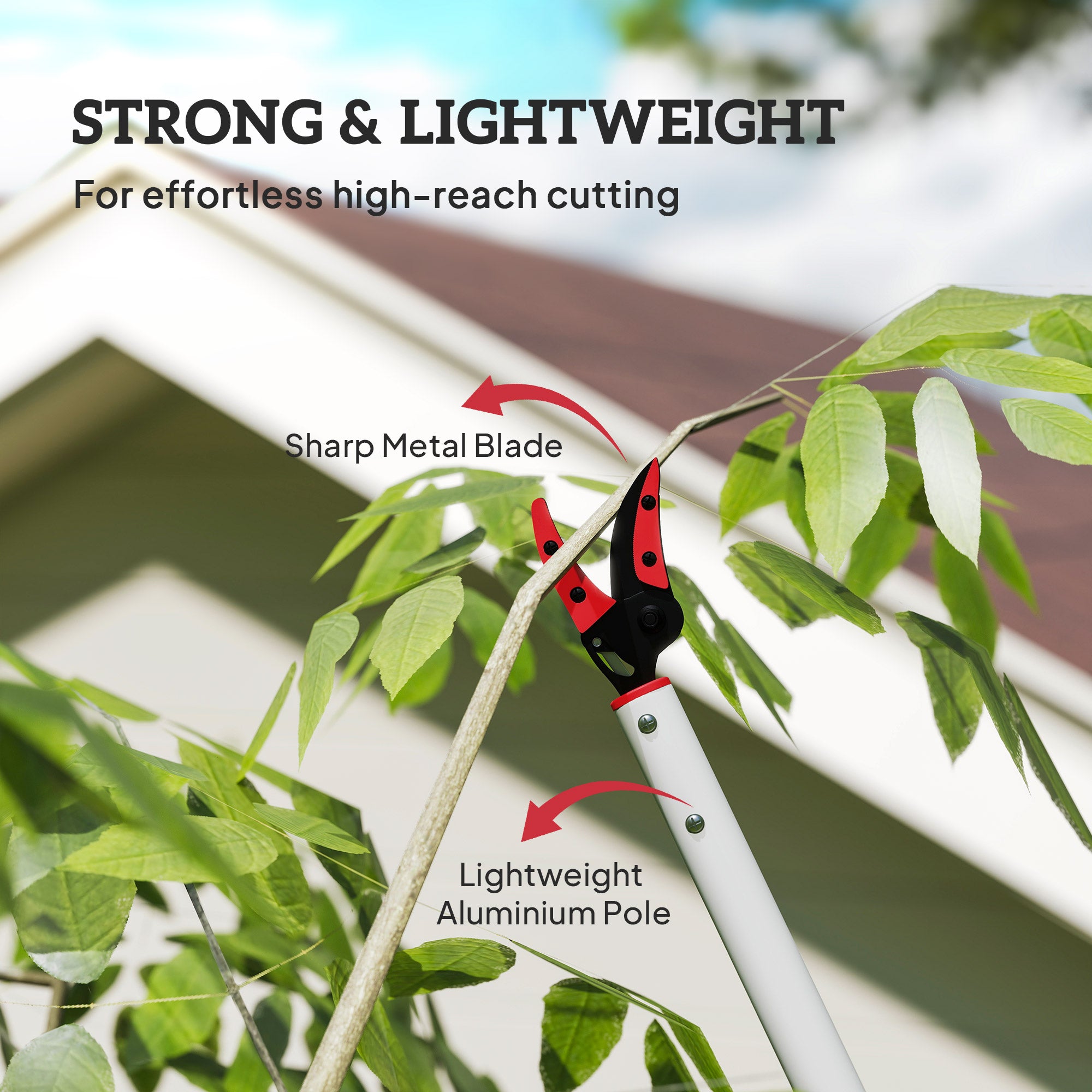 Outsunny 120 cm Tree Pruner, Tree Lopper Long Reach, Lightweight & Strong, Long Reach Tree Trimmer with Aluminium Pole for Fruit Picking and Pruning - North Peak Garden Furniture