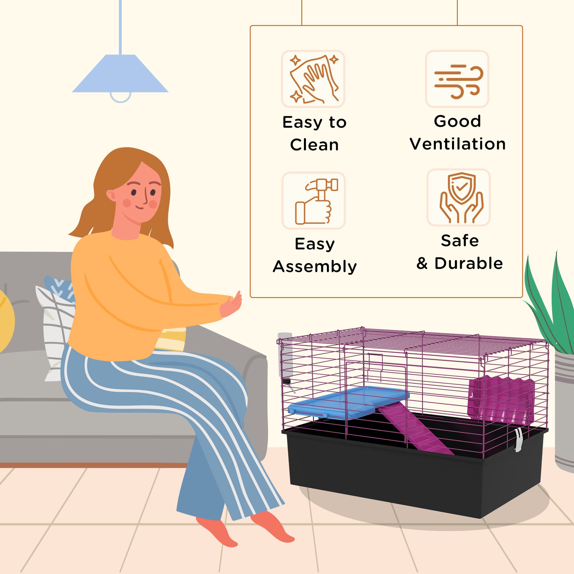 PawHut Chinchillas Small Rabbit Guinea Pig Small Animal Cage, Pet Playhouse, with Platform, Ramp, 71 x 46 x 47cm - North Peak Garden Furniture