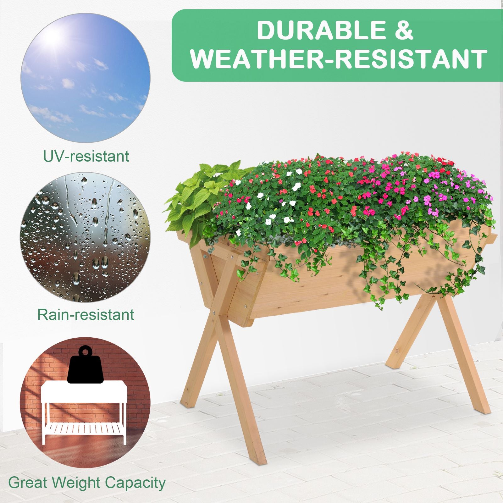 Outsunny Wooden Planter Raised Bed Container Garden Plant Stand Vegetable Flower Box with Liner 100 L x 70 W x 80 H cm