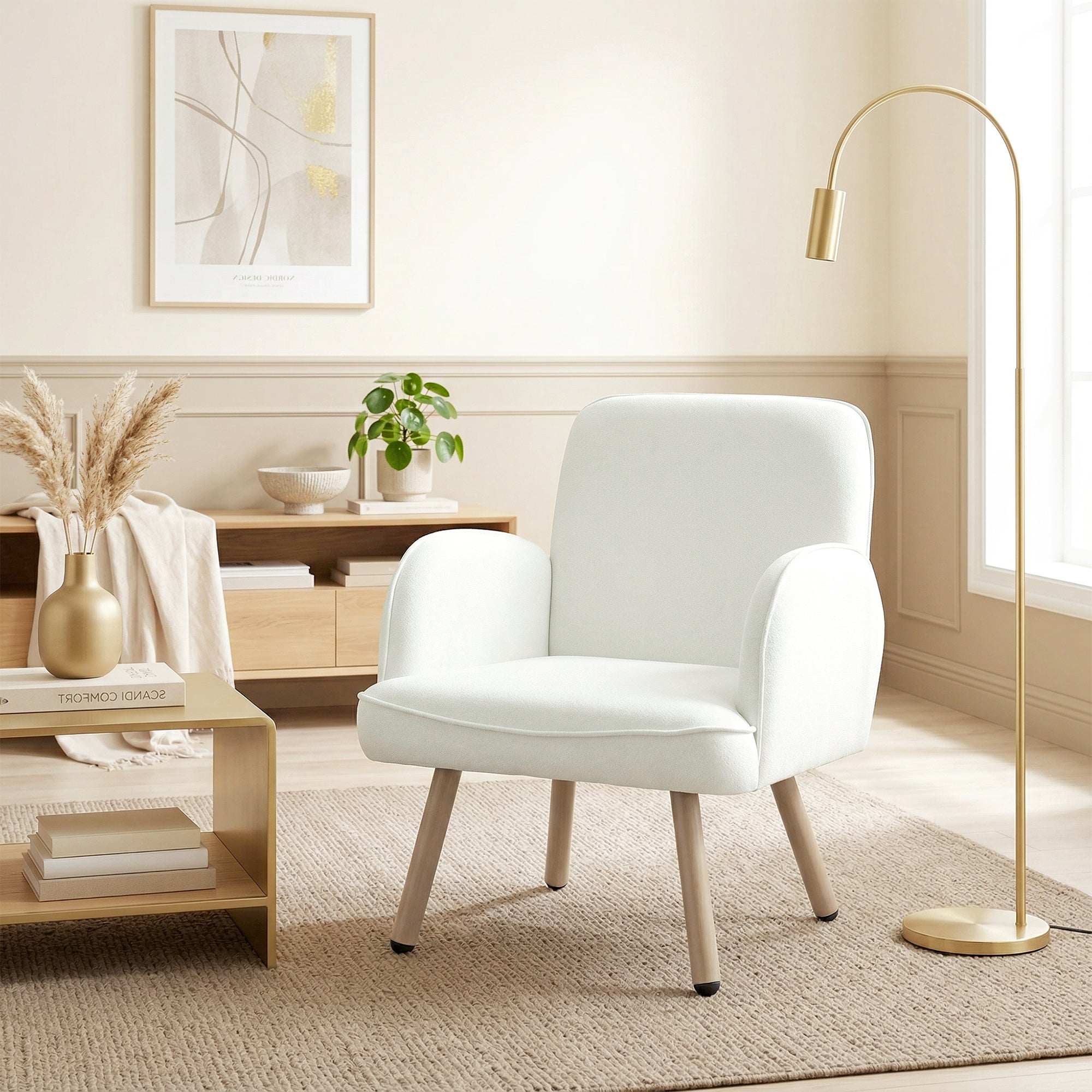 HOMCOM Lounge Chair Velvet Upholstered Armchair with Spring Cushion for Living Room Bedroom Cream White